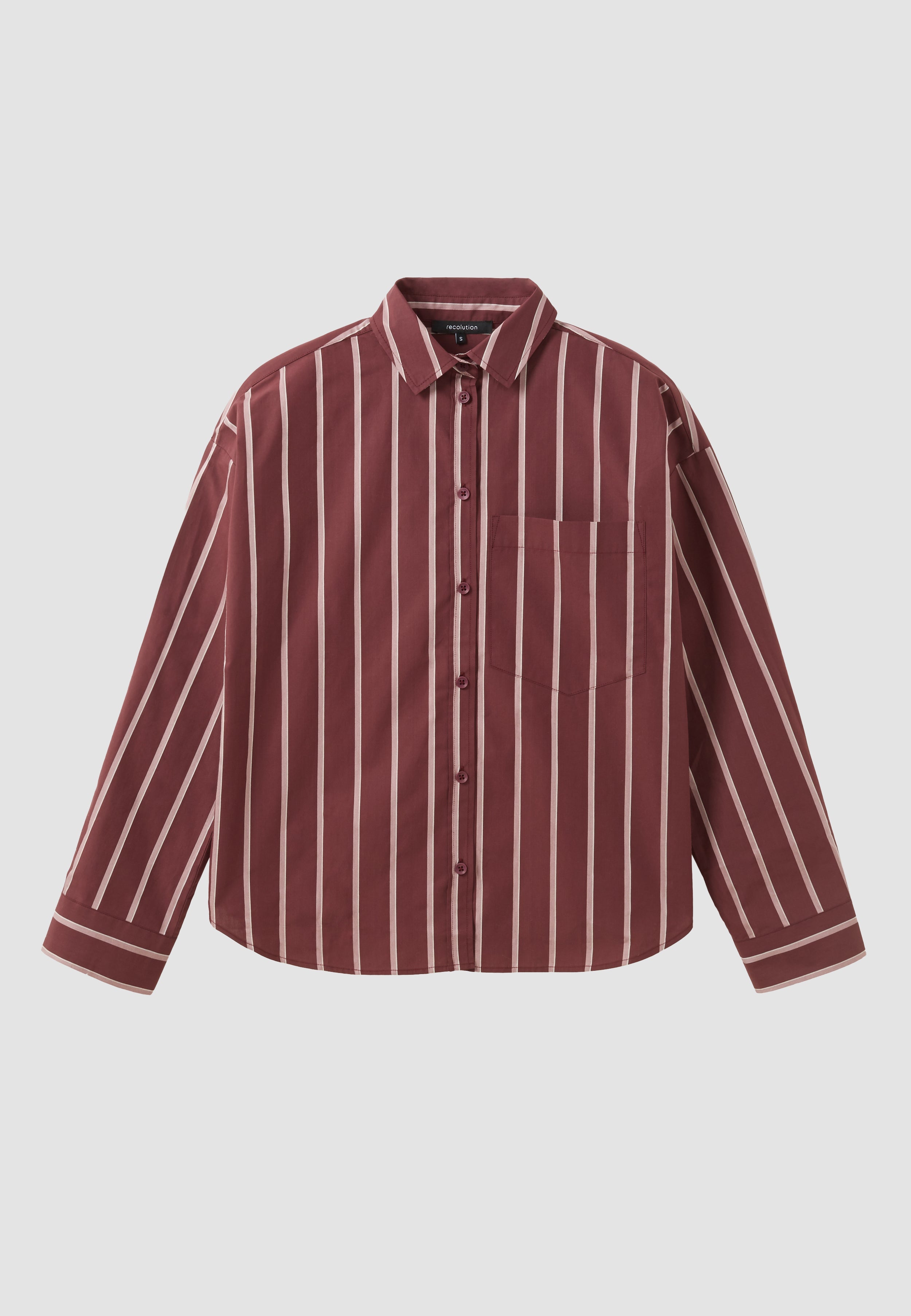 Recolution Forsythia Stripes camicia donna dark plum cotone bio