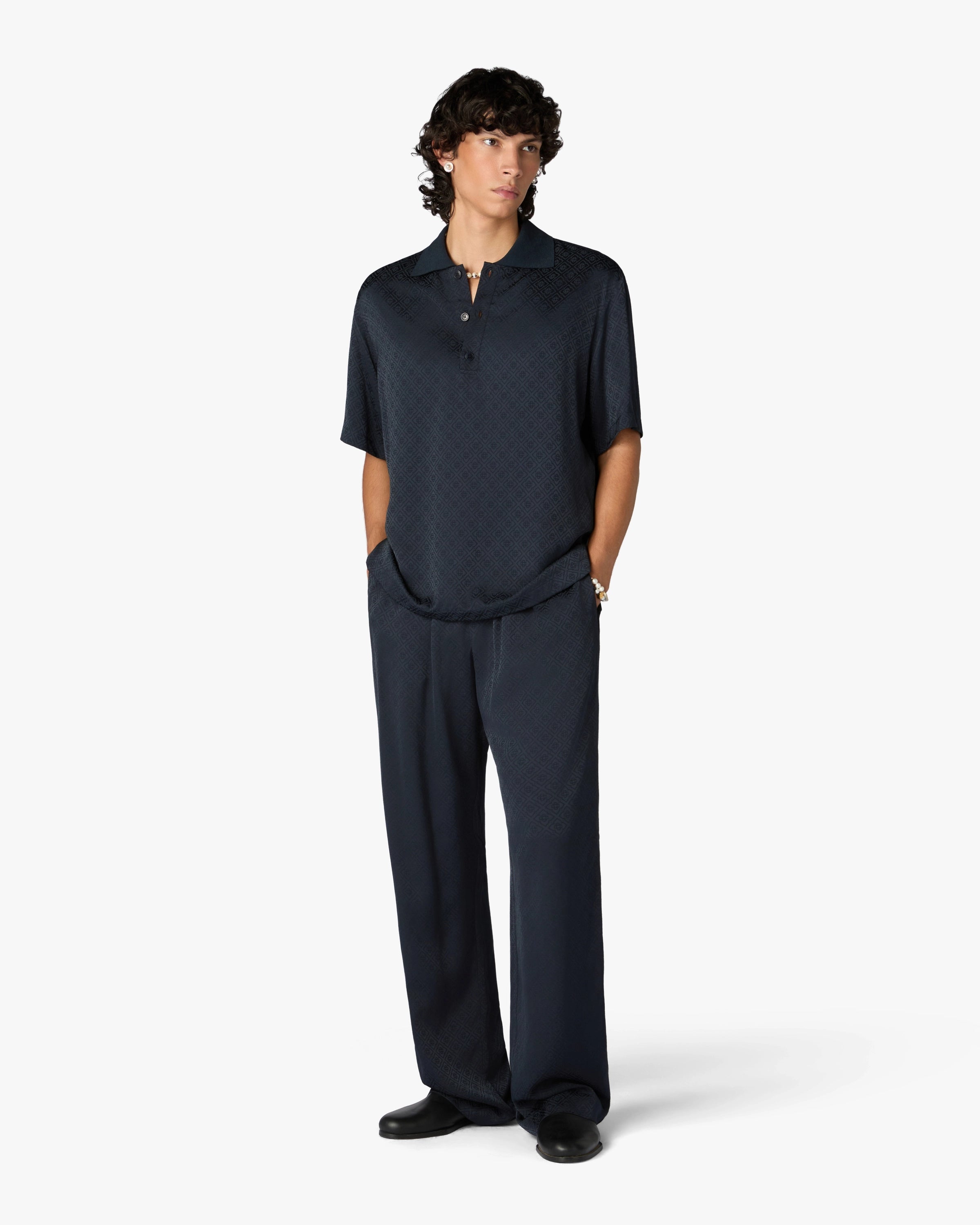 Casablanca Monogram pantaloni navy viscosa slim