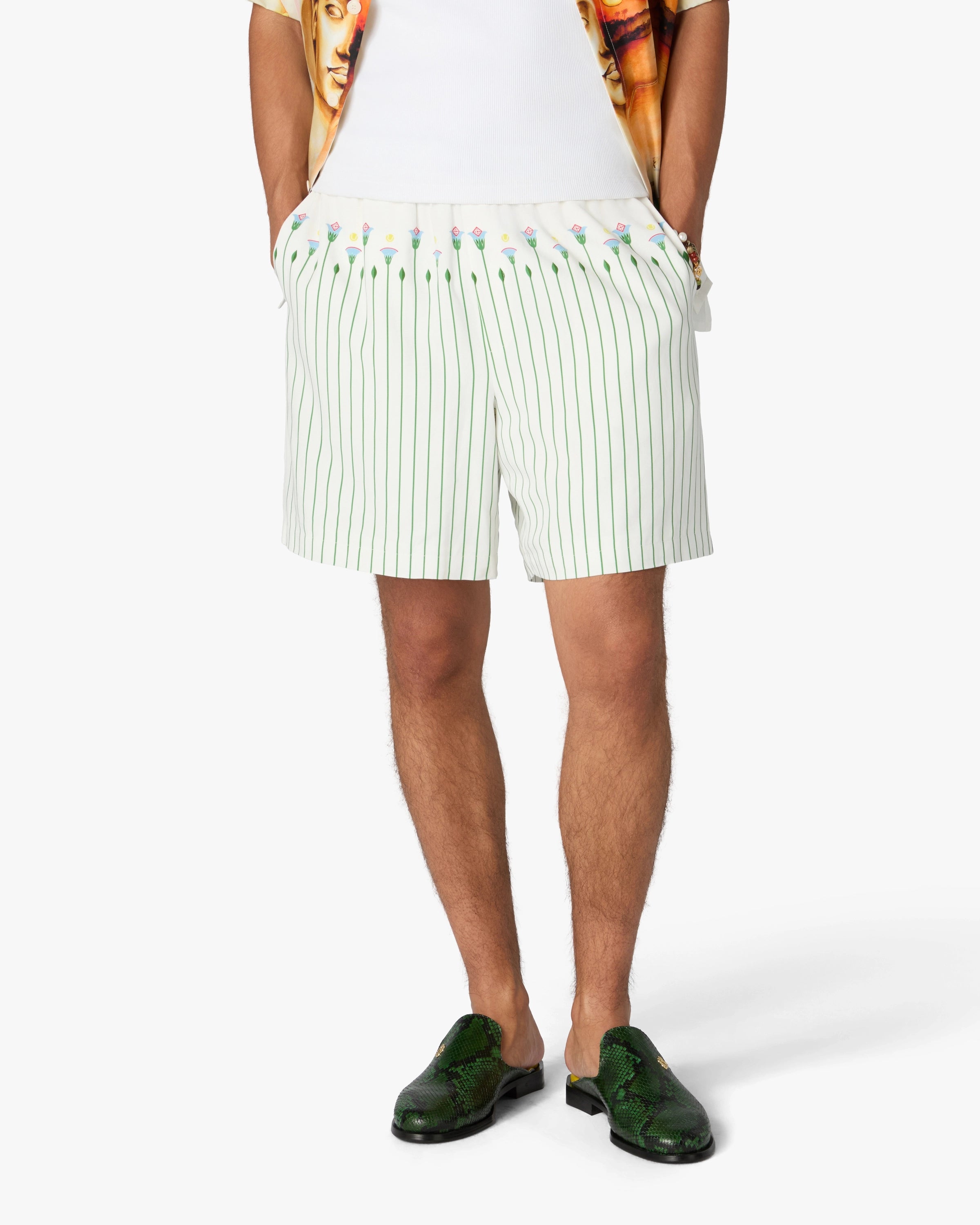 Casablanca Floral Stripe shorts verdi lino