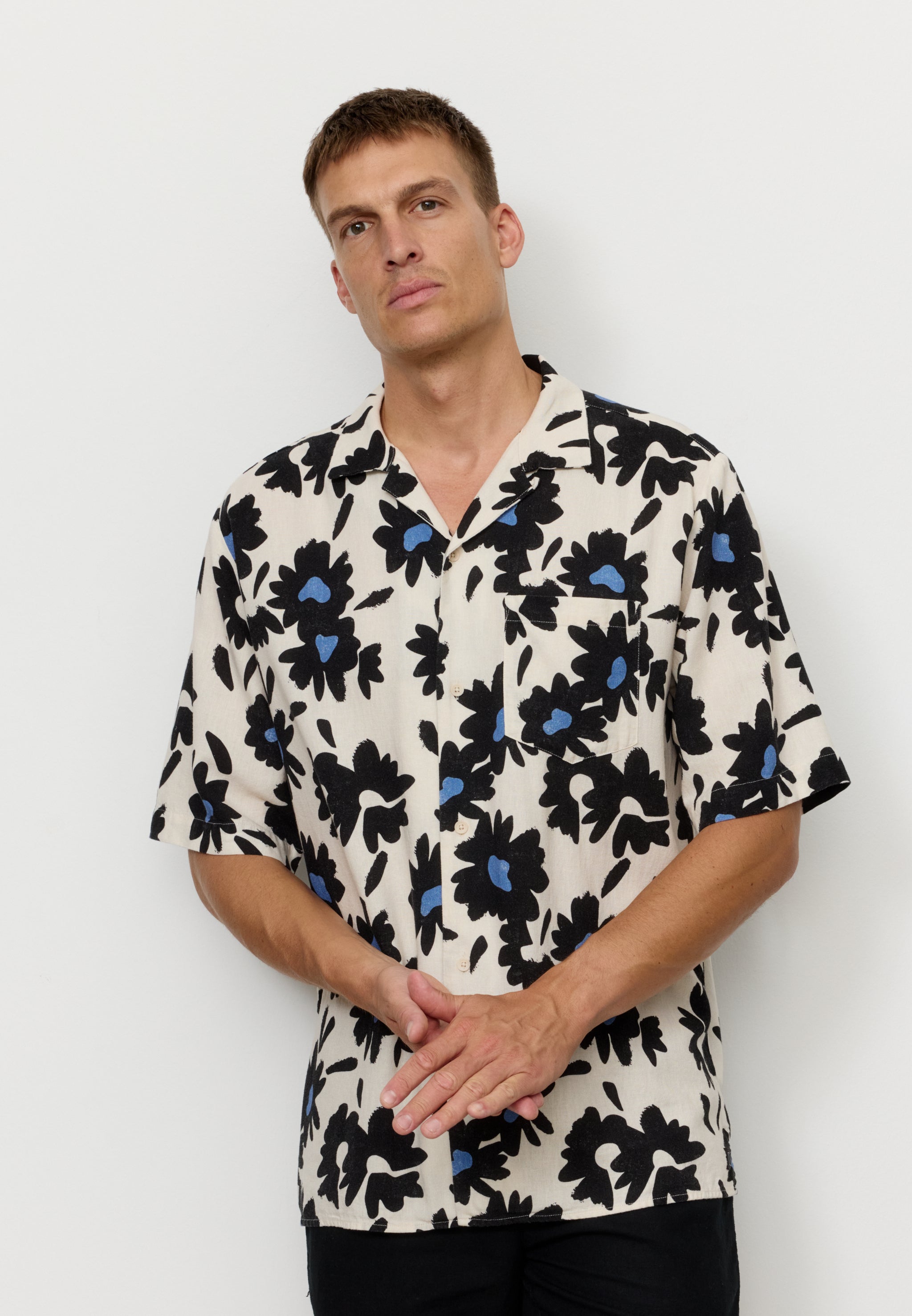 Recolution Cactus Bloom camicia uomo blu lino