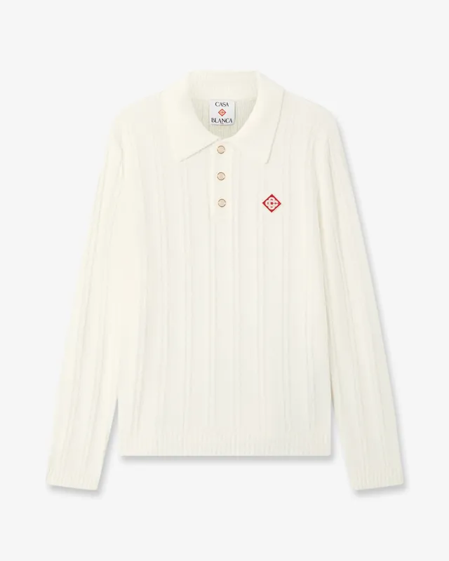 Casablanca Boucle polo manica lunga cotone bianca