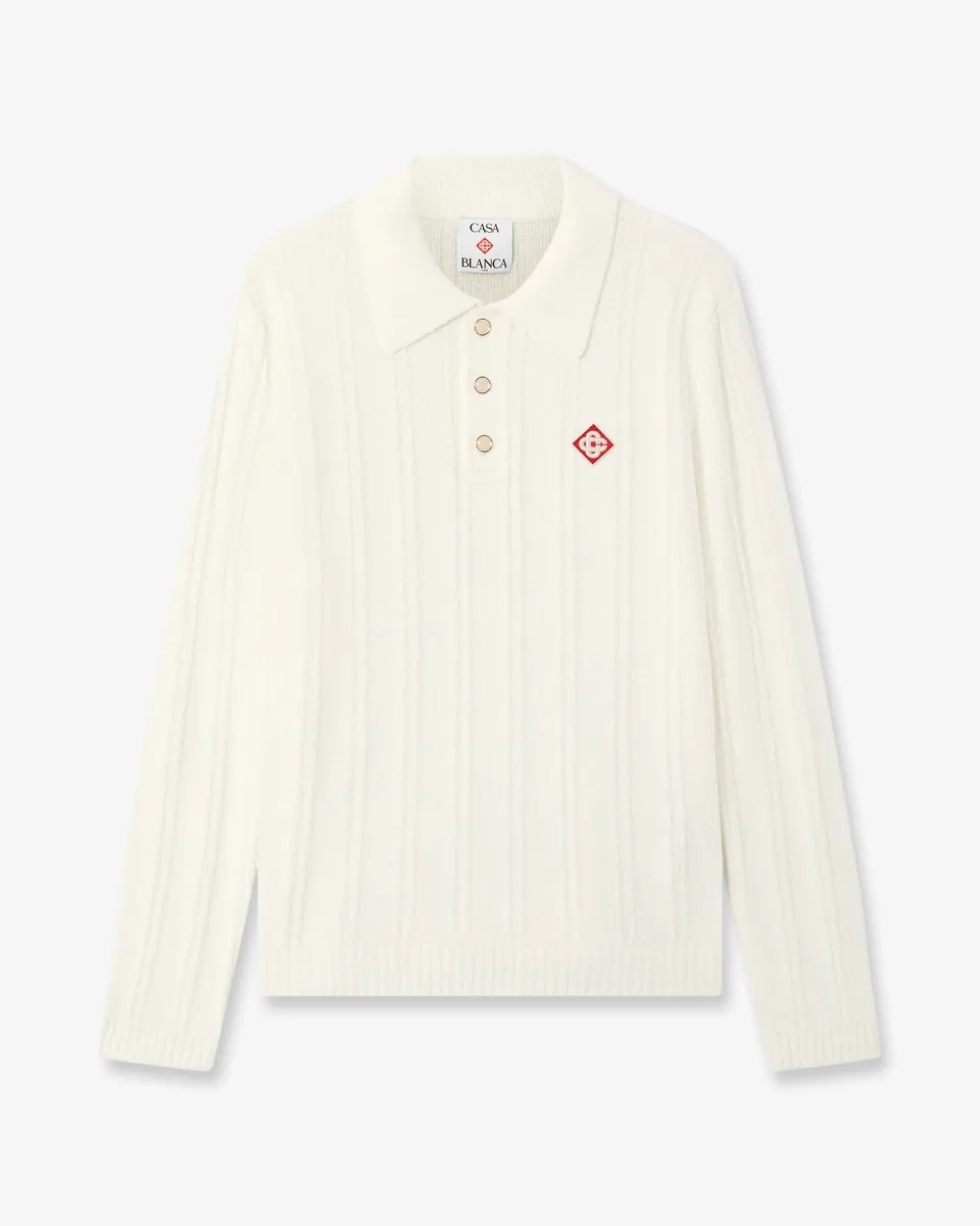 Casablanca Boucle polo manica lunga cotone bianca