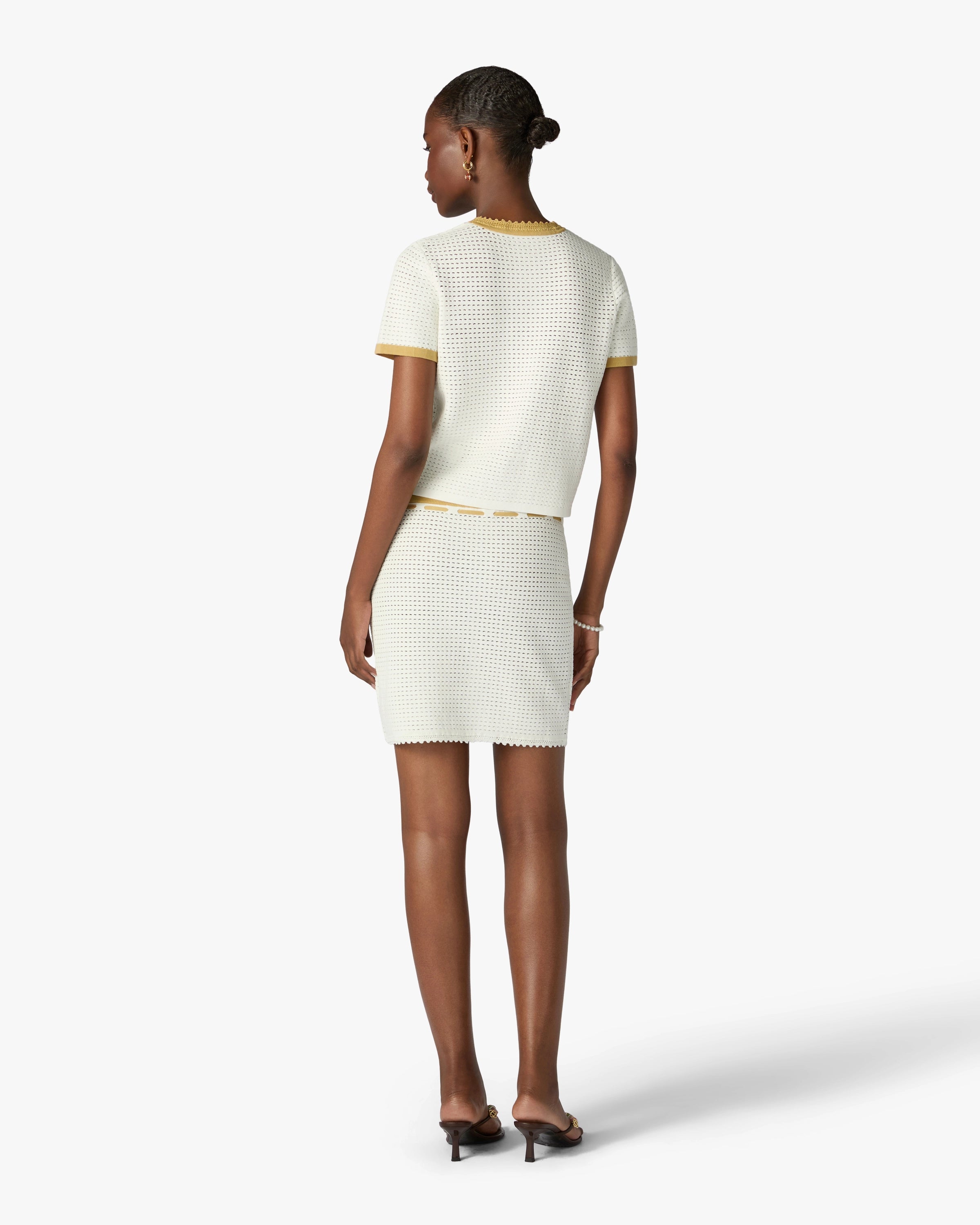 Casablanca White Lace Tuck Stitch top bianco pizzo