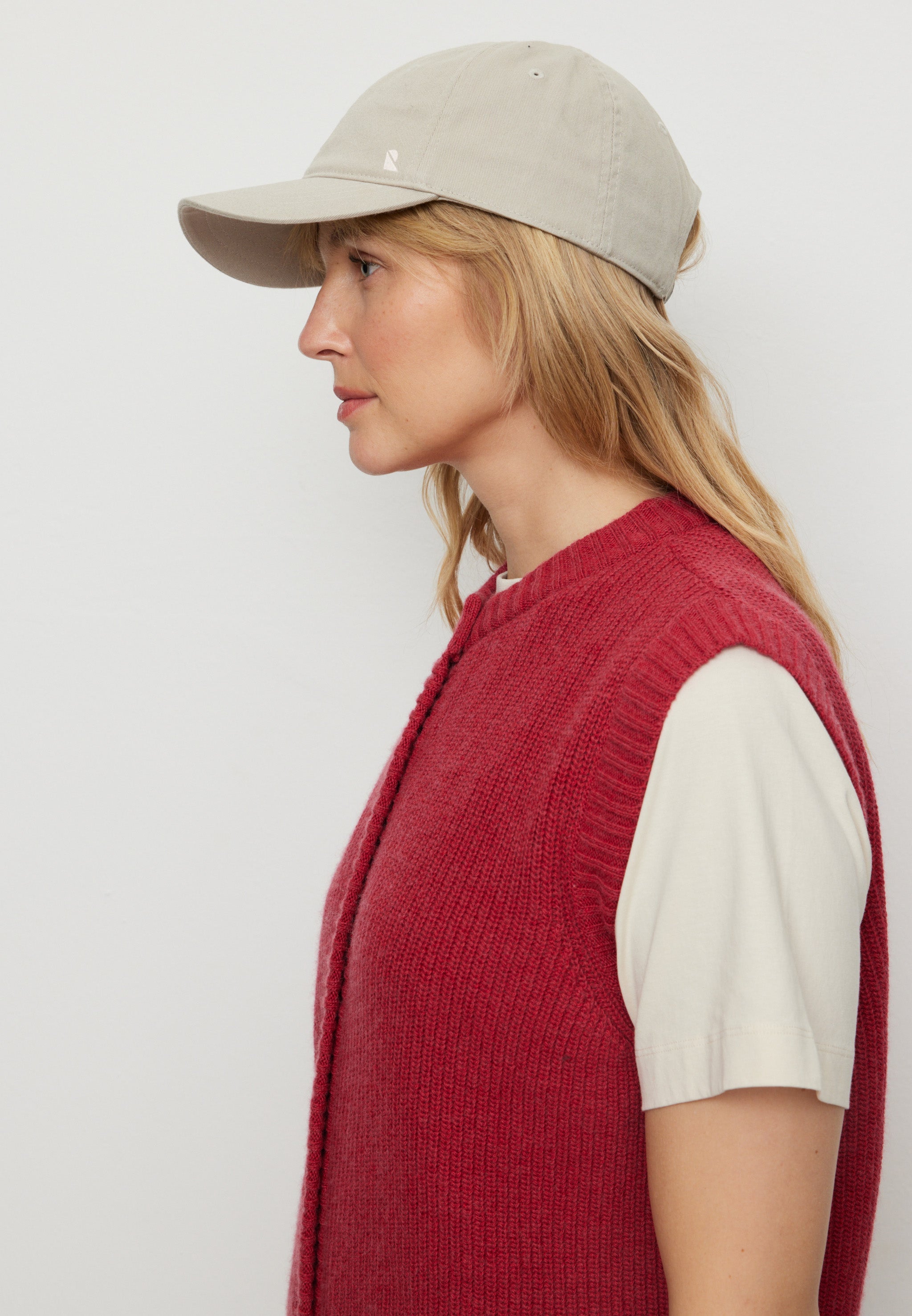 Recolution Goji gilet maglia donna rosso lana bio