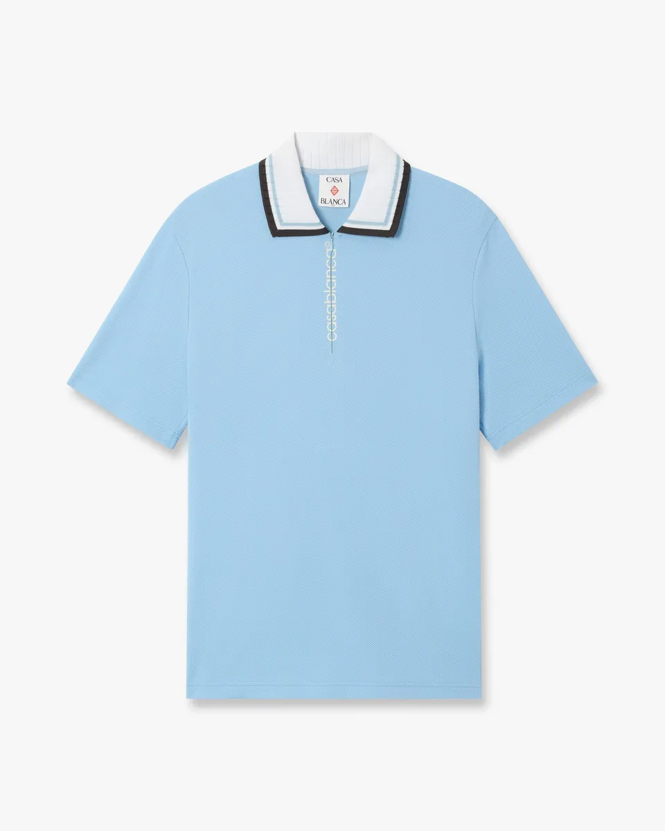 Casablanca Polo Azzurra Pique Zip Maniche Corte
