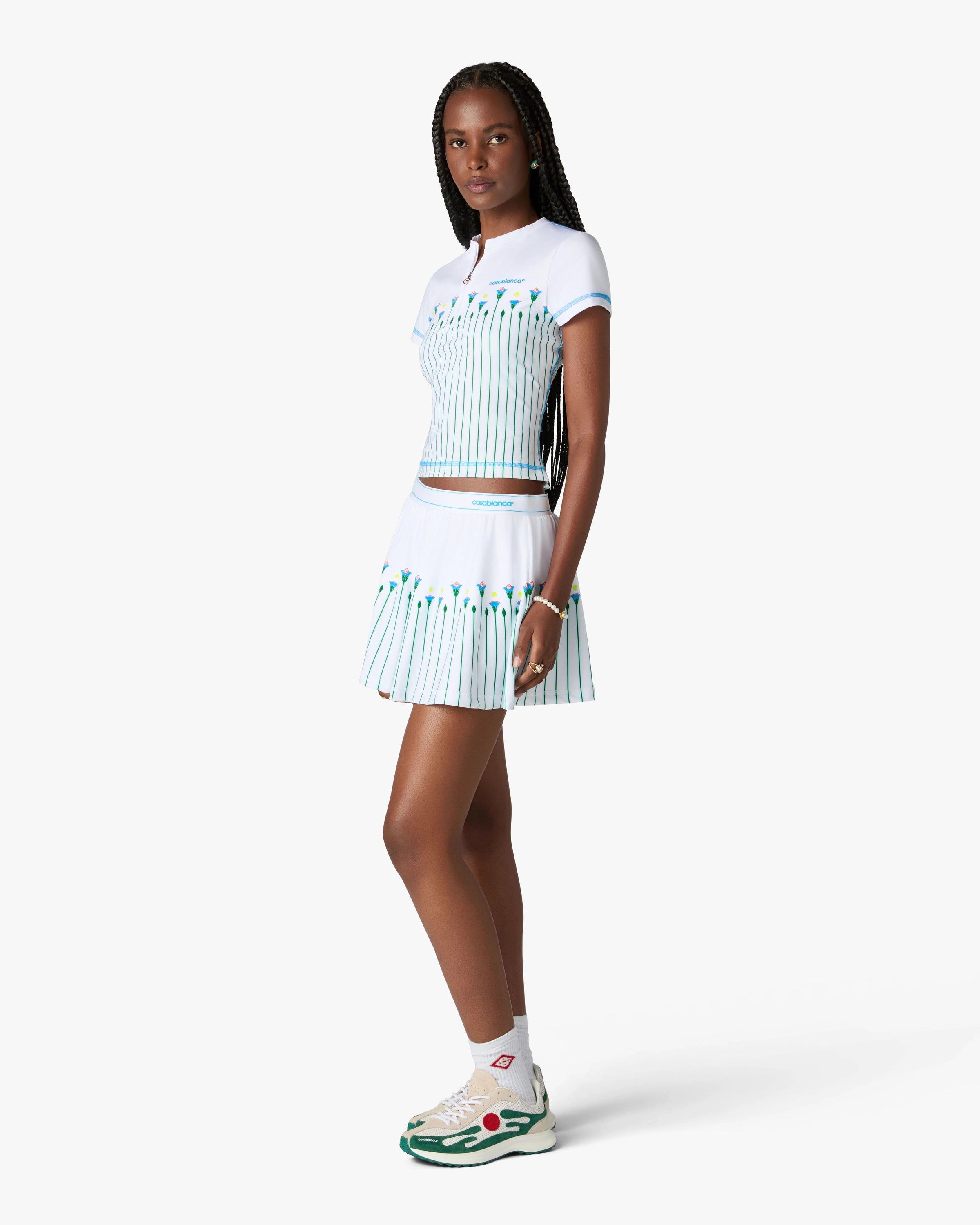 Casablanca White Floral Stripe top tennis bianco zip