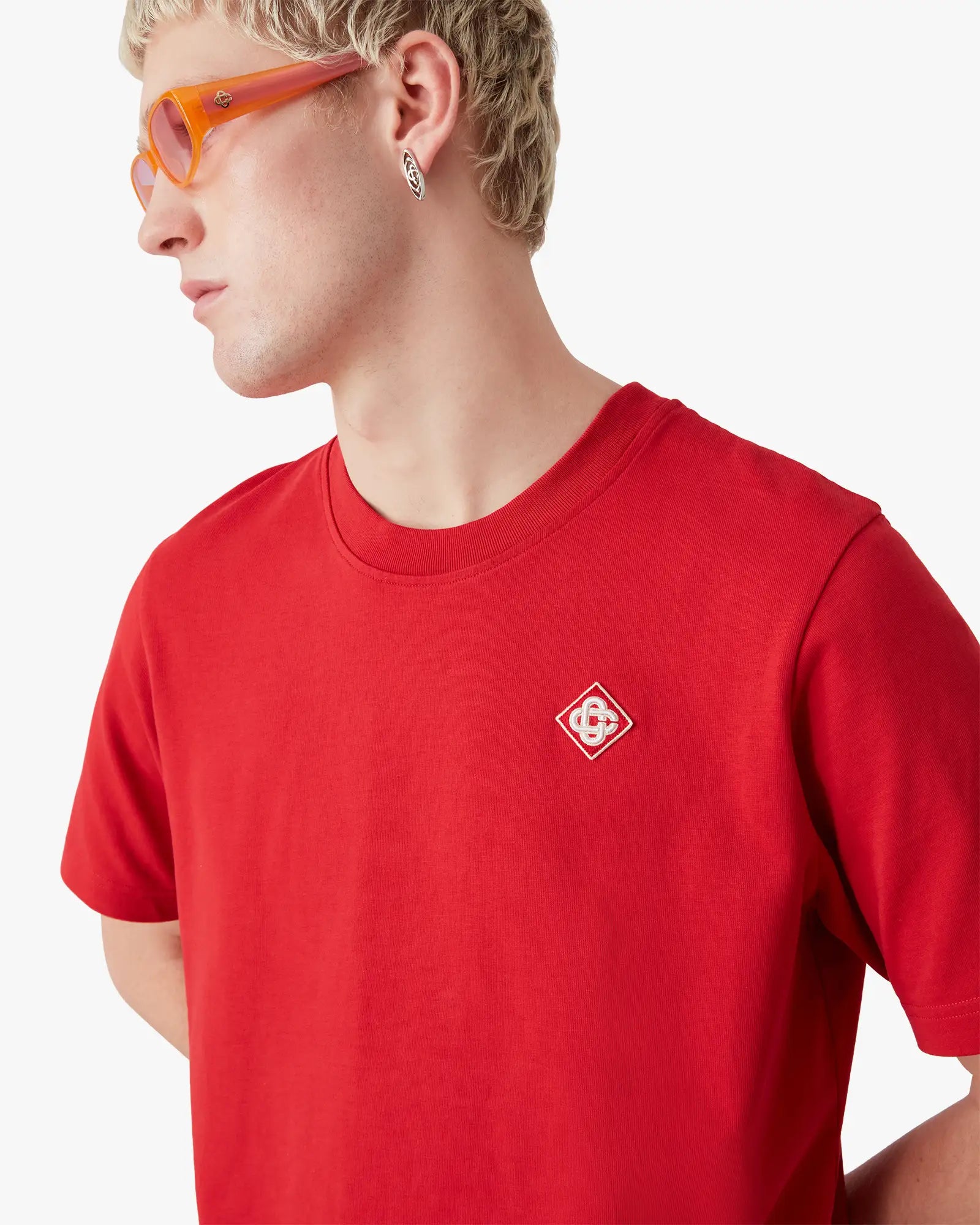Casablanca Diamond Logo T-Shirt Rossa Cotone