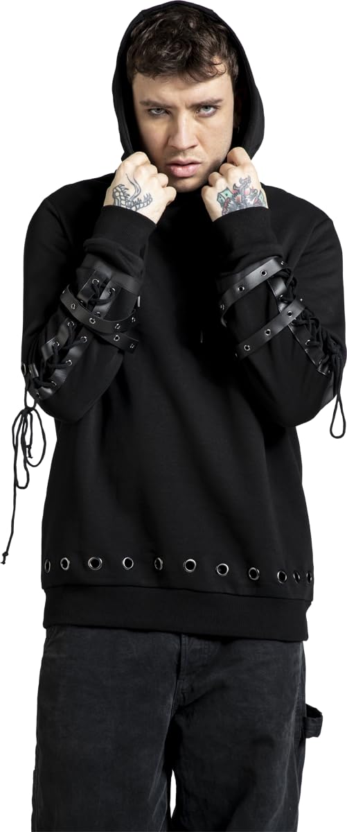 Gothicana by EMP Felpa Cappuccio Nera Borchie Uomo