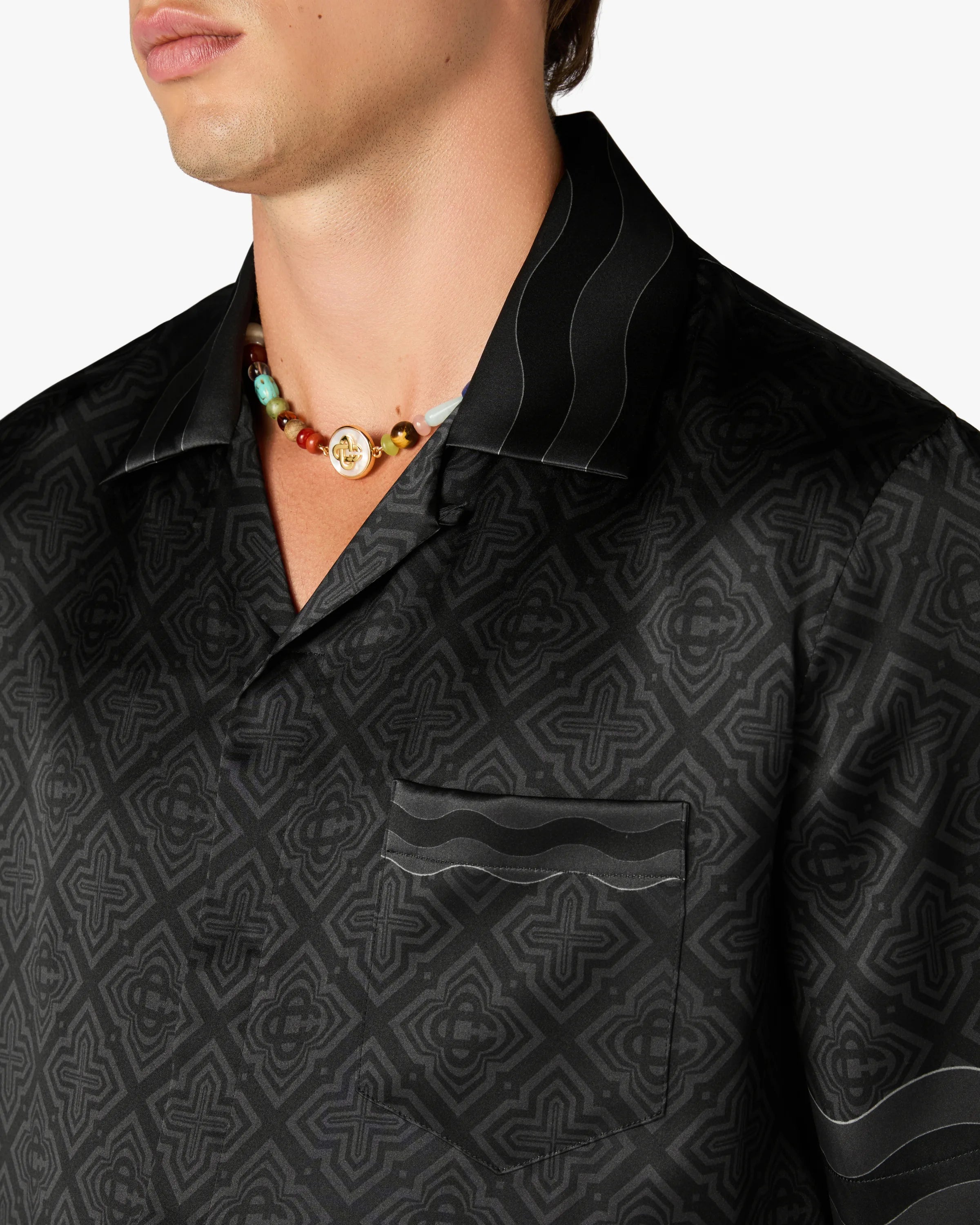 Casablanca Radiating Monogram camicia nera seta uomo