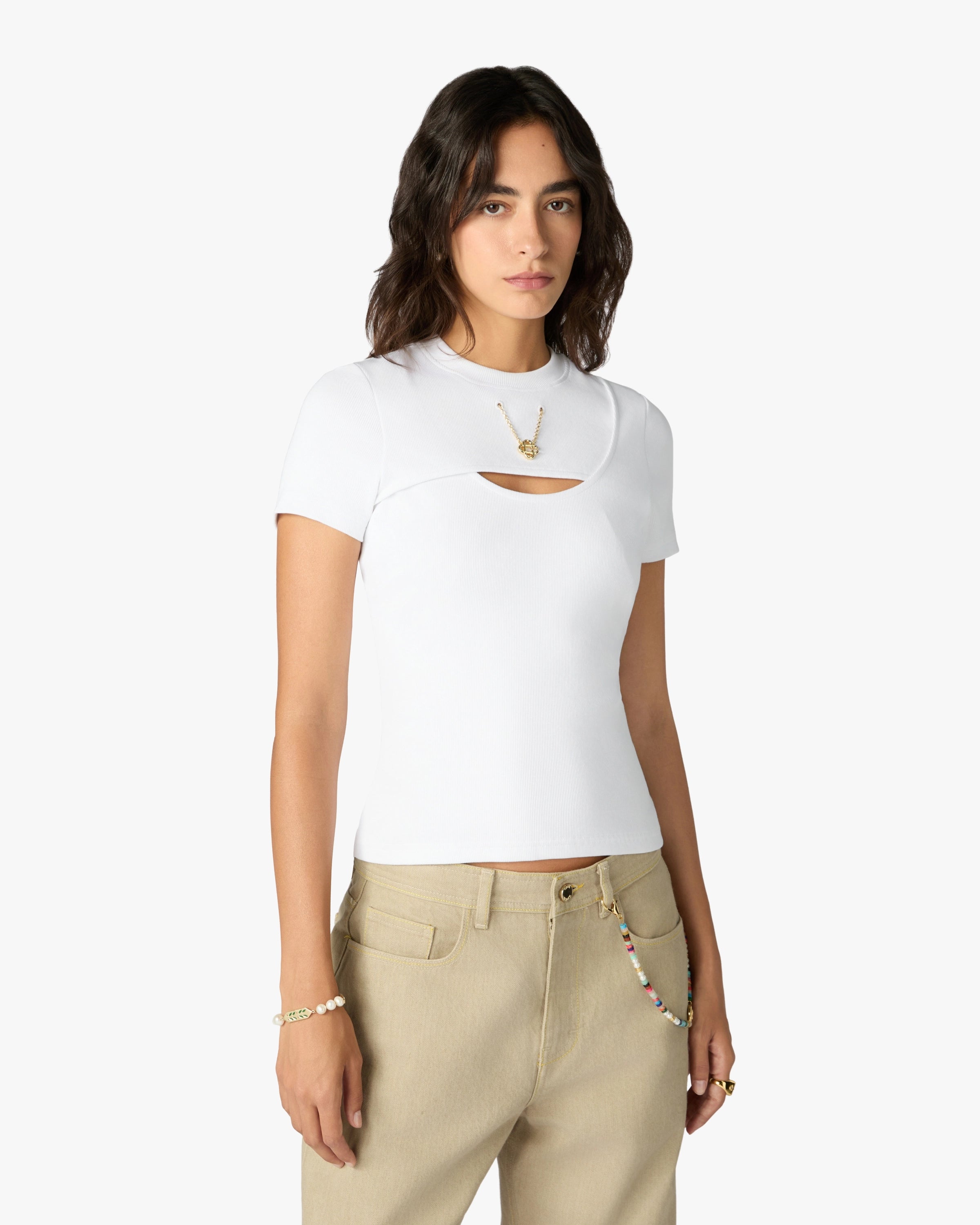 Casablanca Jewellery t-shirt donna bianca cotone coste