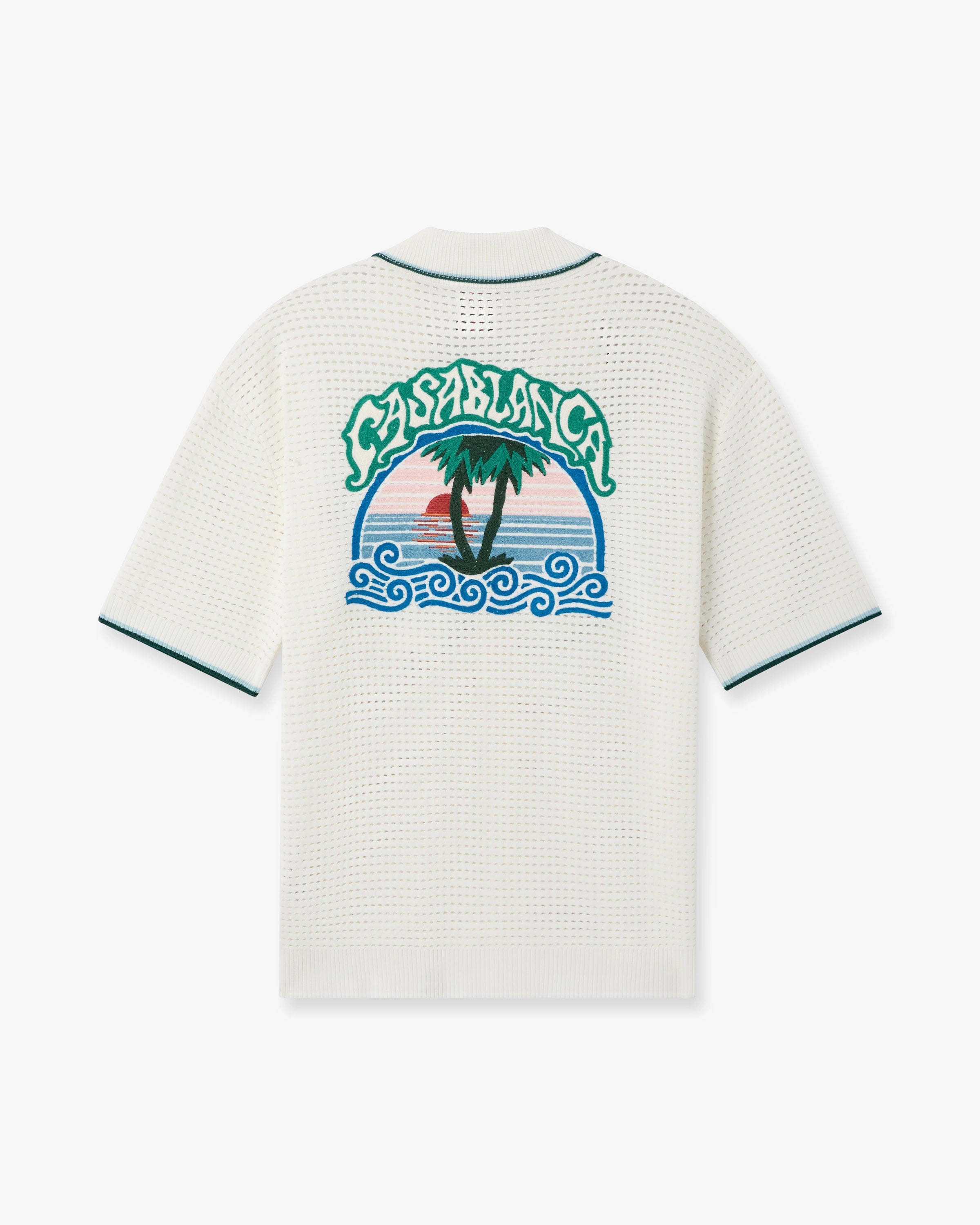 Casablanca Palm Tree Emblem Camicia Crochet Bianca Cotone