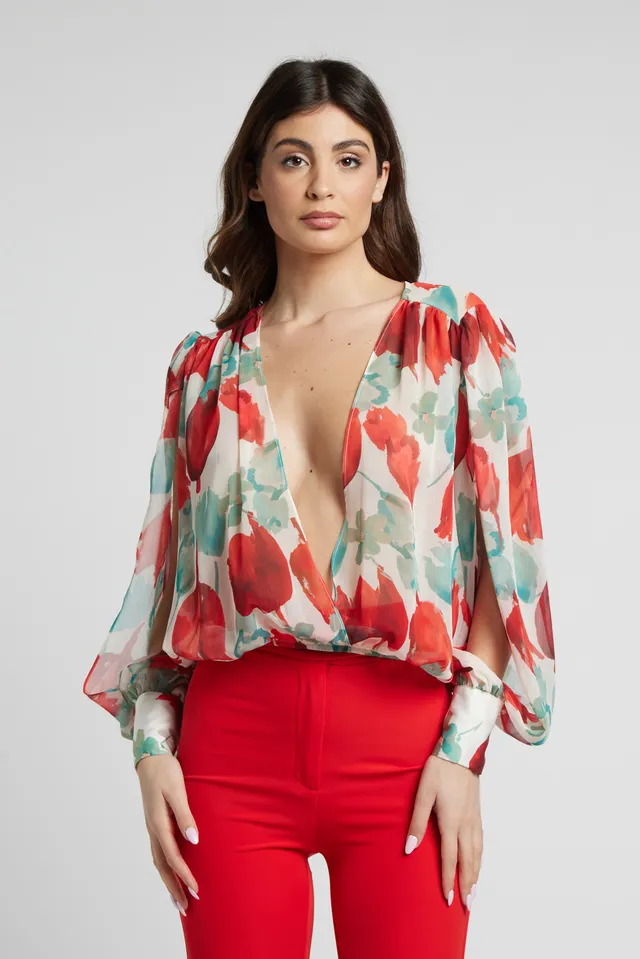 Sarah Chole 25670 blusa in crepon fantasia e raso