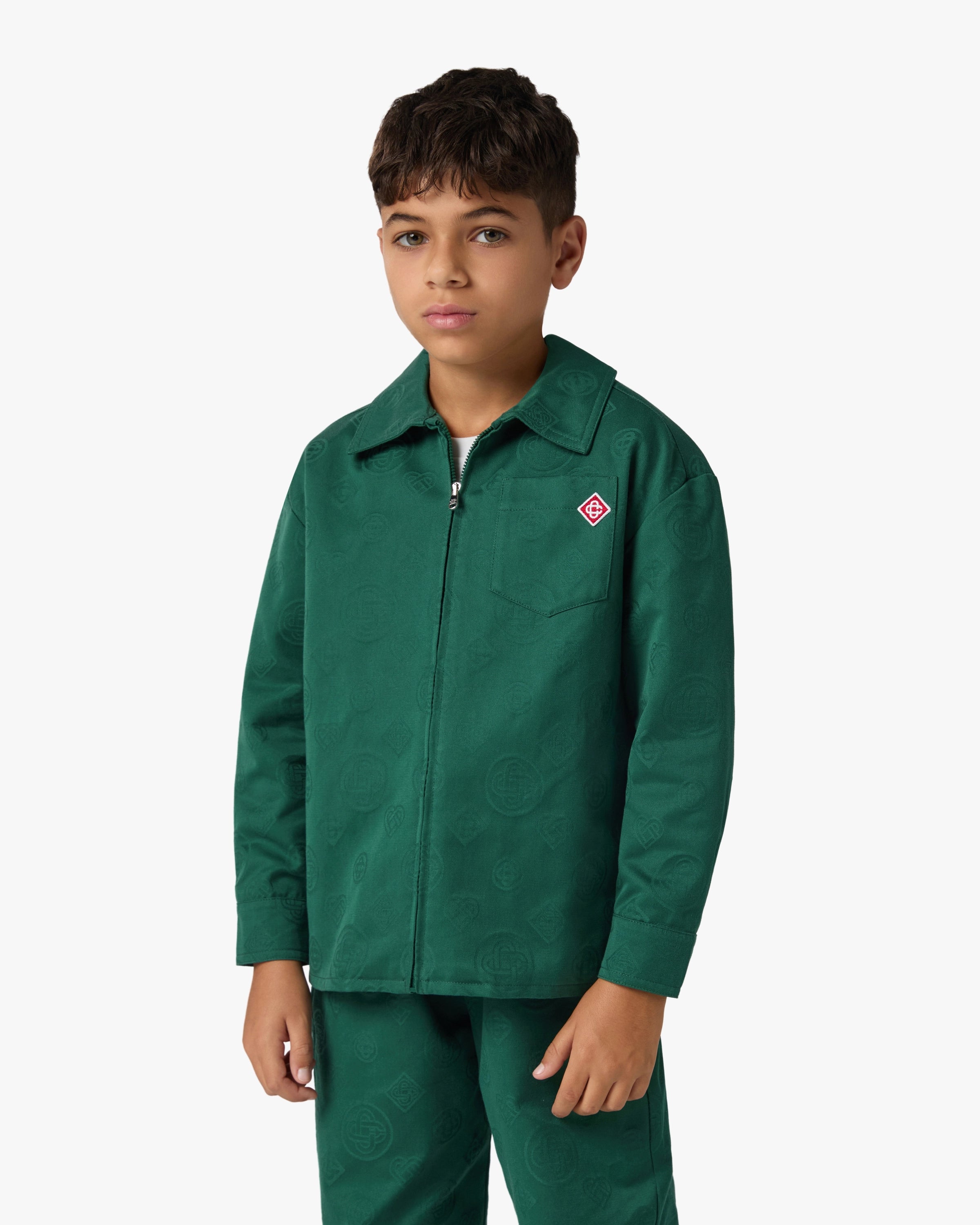 Casablanca Monogram camicia bambino verde zip