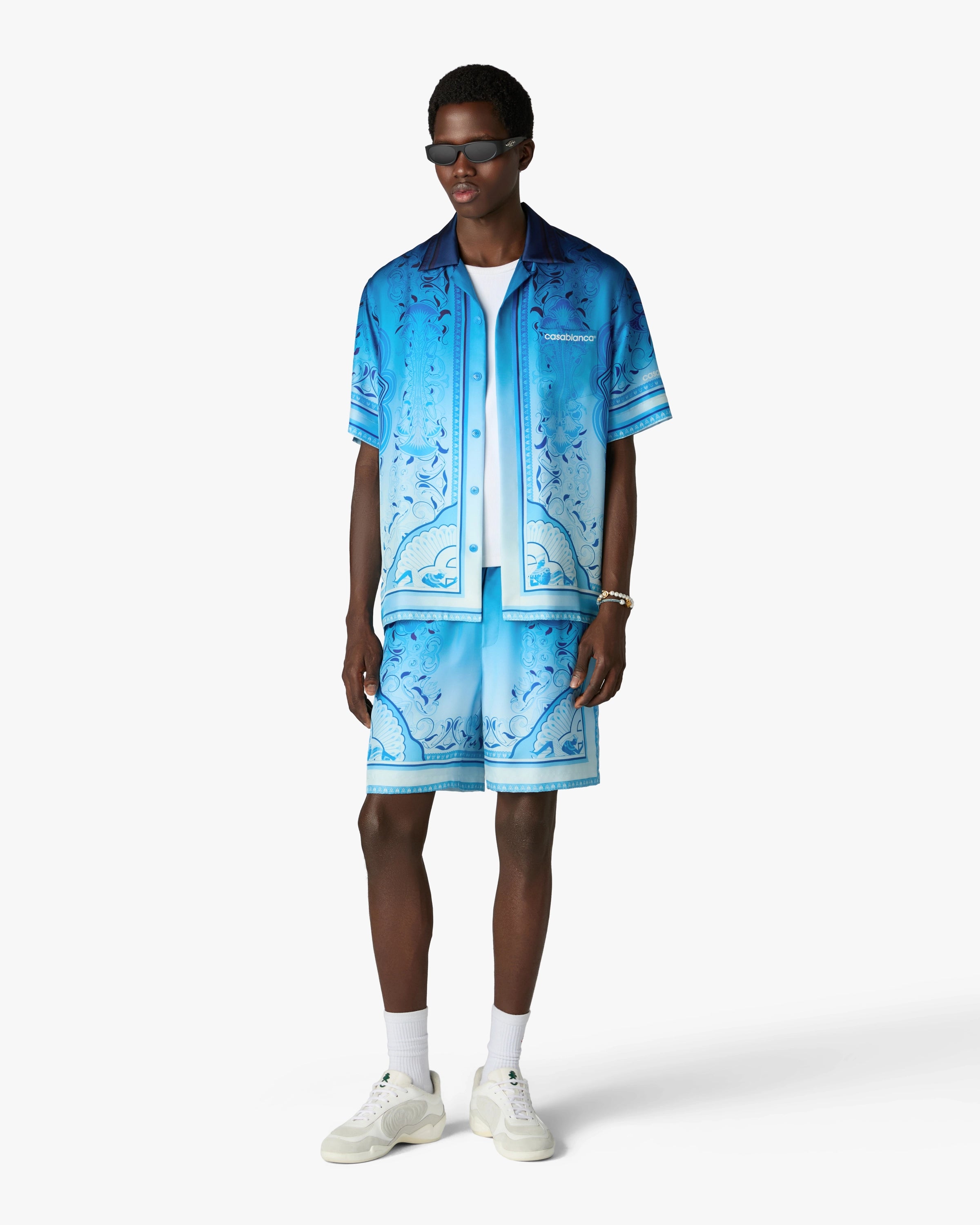 Casablanca Egyptian Rug shorts blu seta pura