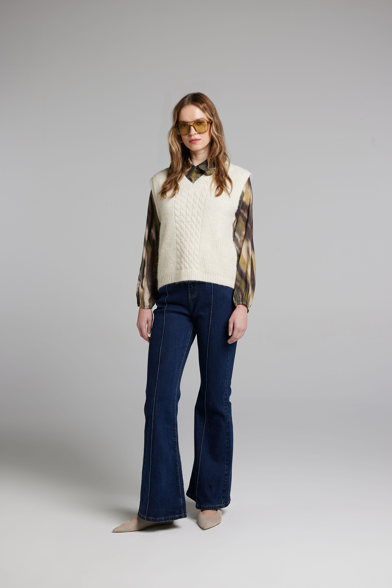 Sarah Chole SJ9 Jeans Zampa Blu con Applicazioni