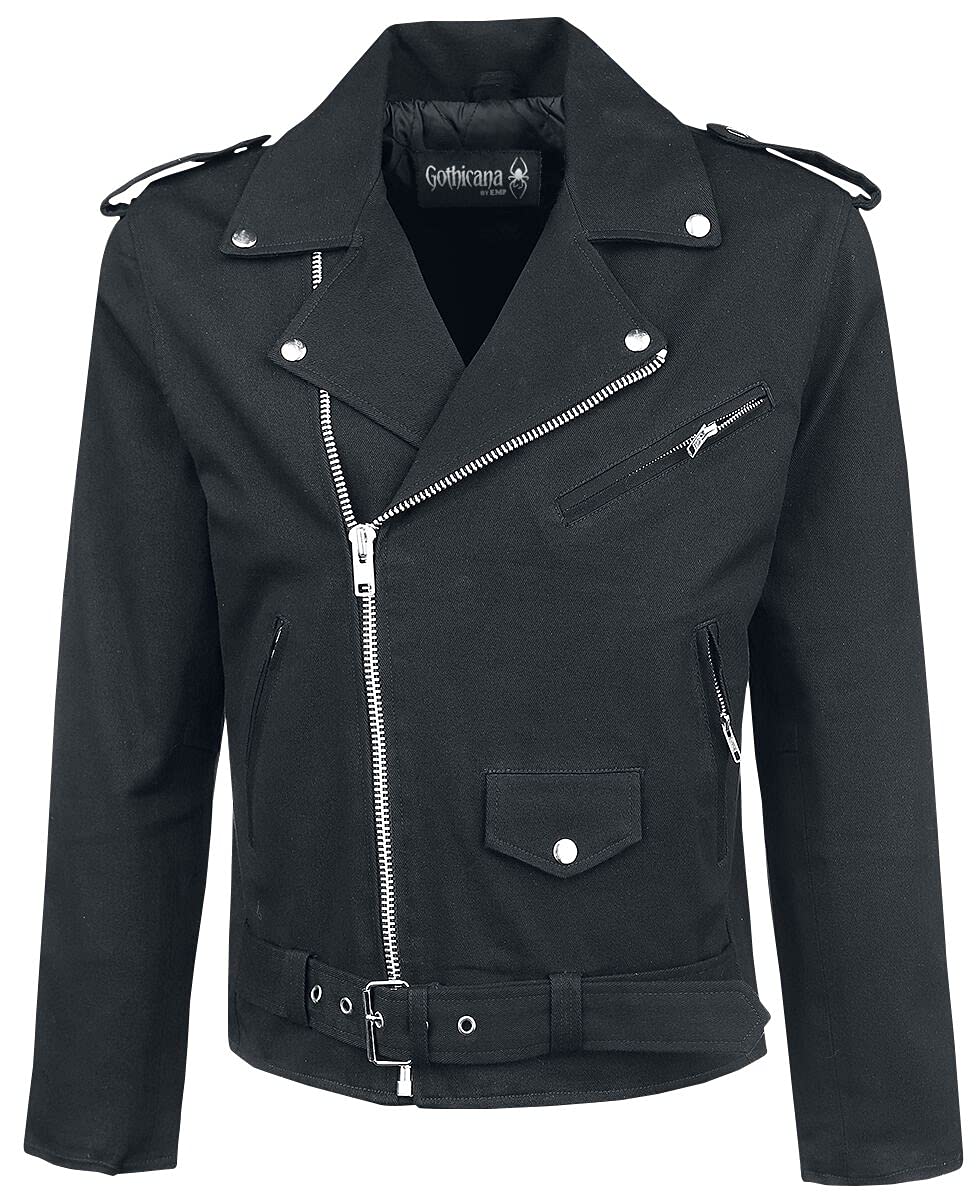 Gothicana Giacca Biker Nera Uomo Mezza Stagione