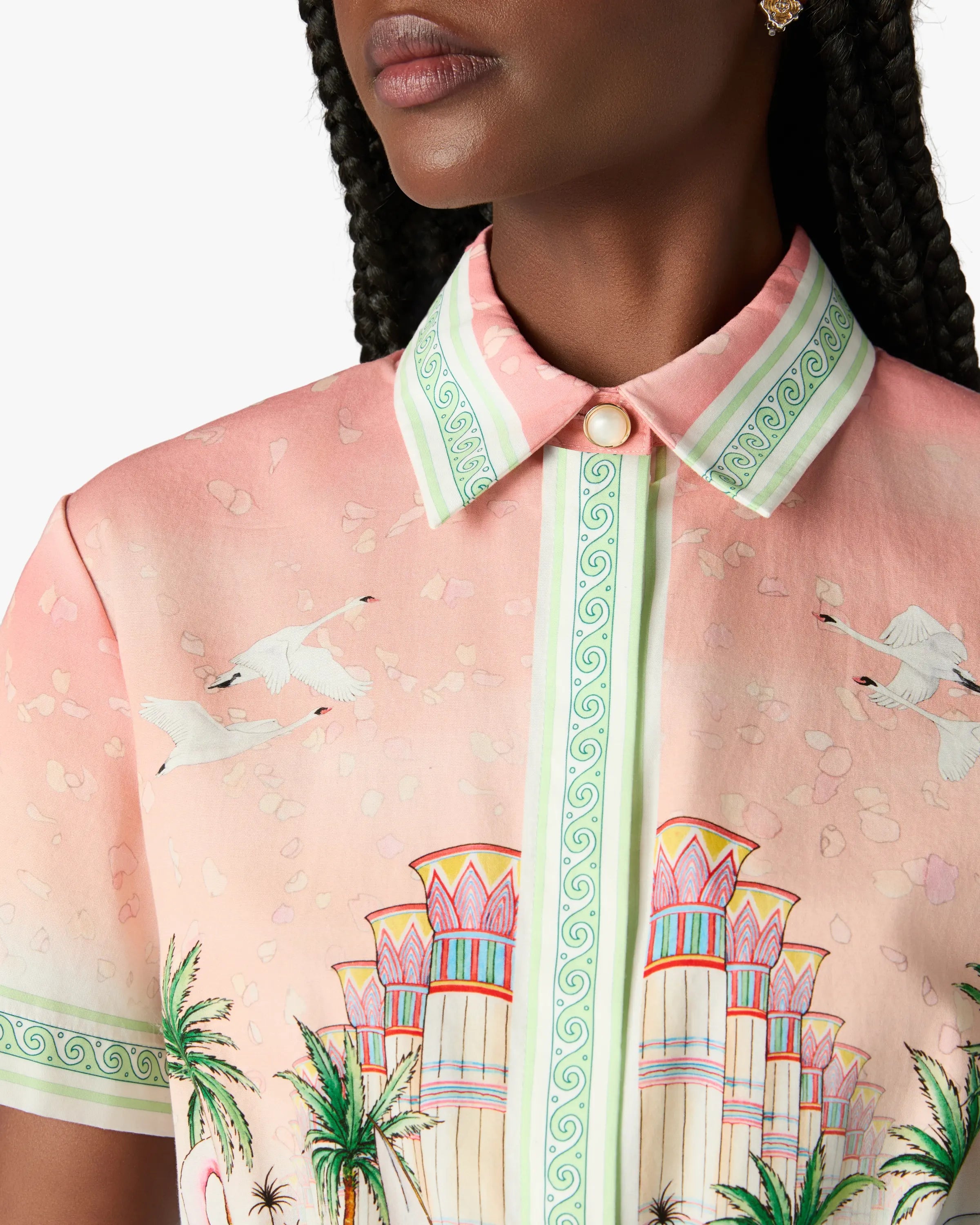 Casablanca Ethereal camicia cropped cotone rosa manica corta