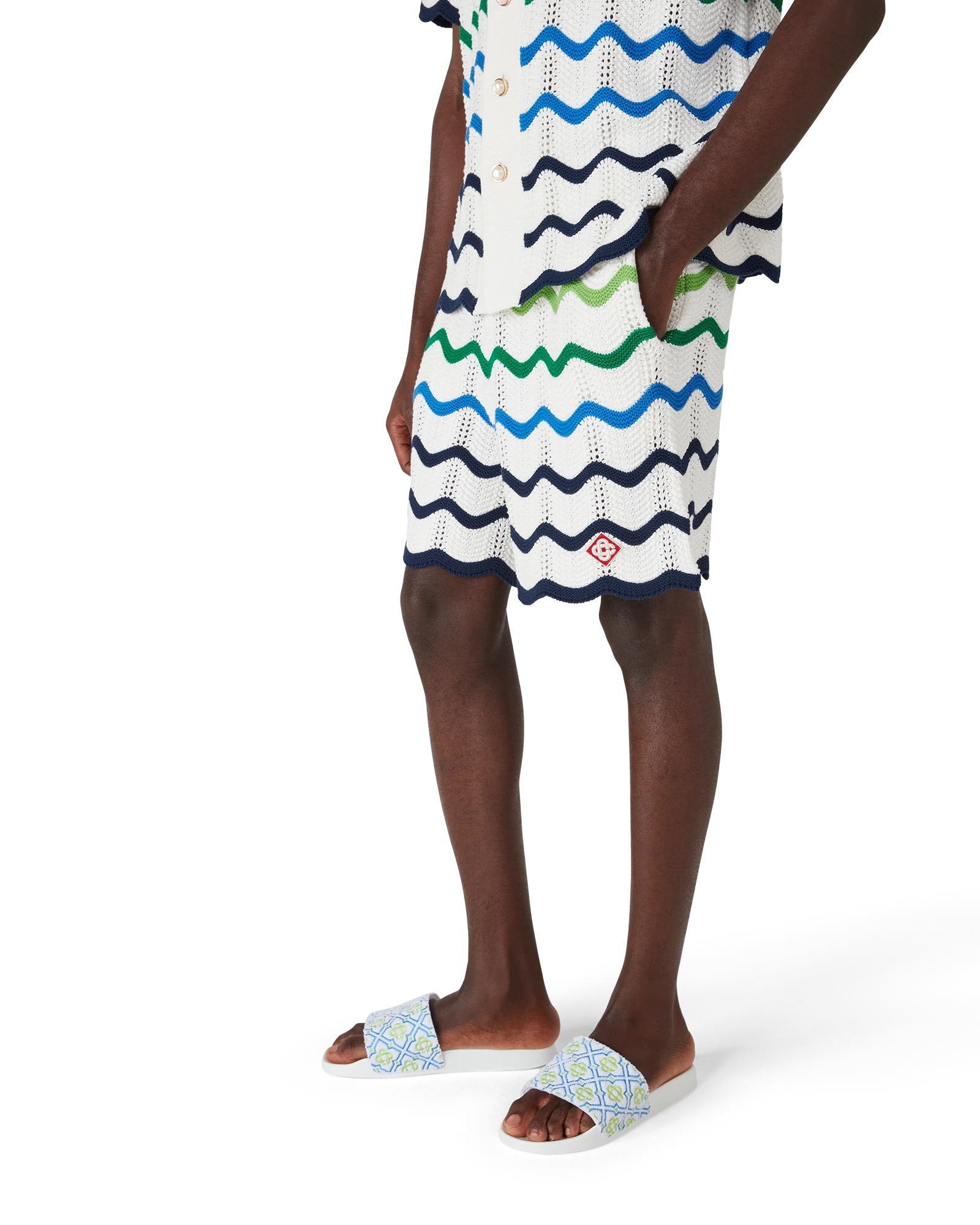 Casablanca Wave Knit shorts cotone verde bianco