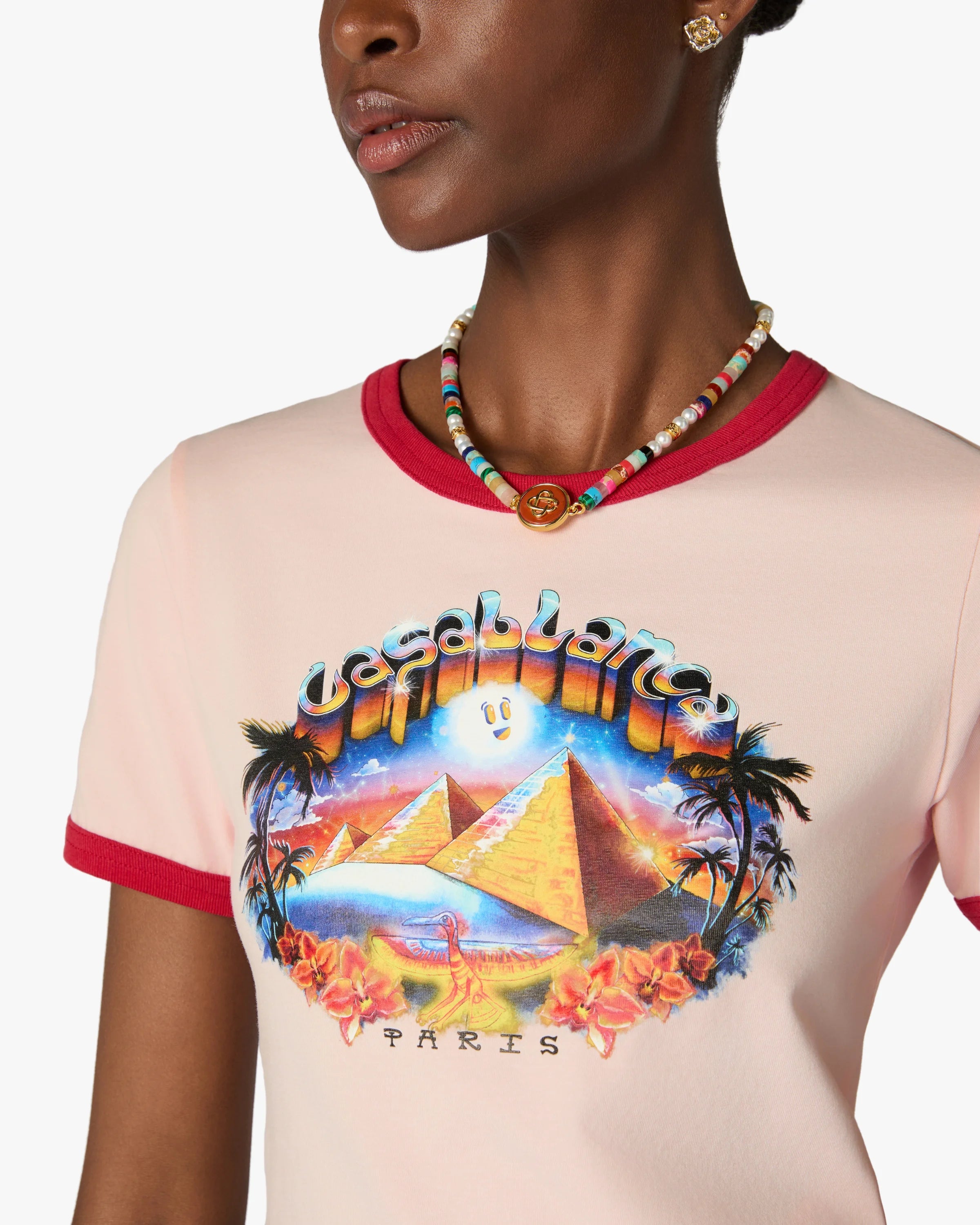 Casablanca Pyramid Tourism t-shirt rosa cropped slim