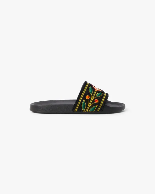 Casablanca Embroidered Terry ciabatte nere ricamo laurel