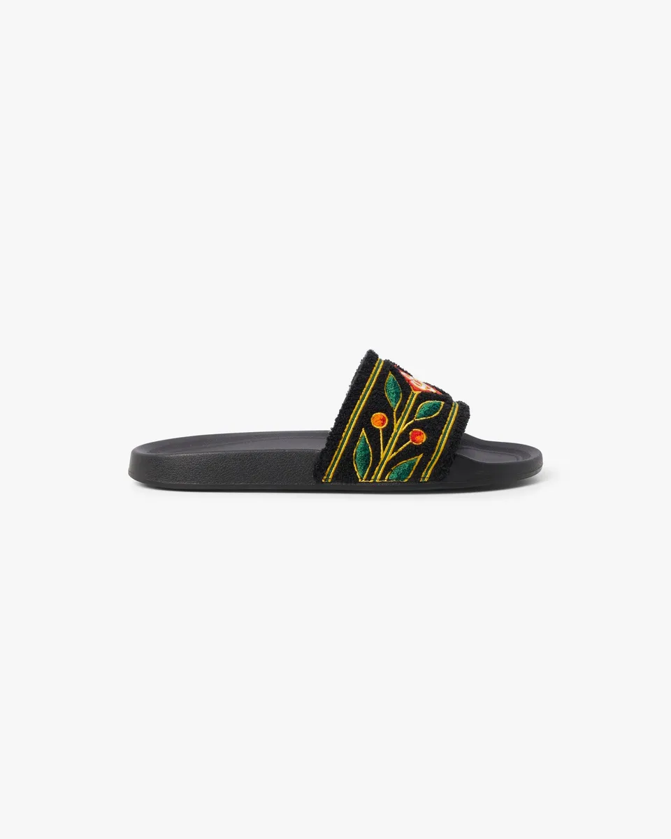 Casablanca Embroidered Terry ciabatte nere ricamo laurel