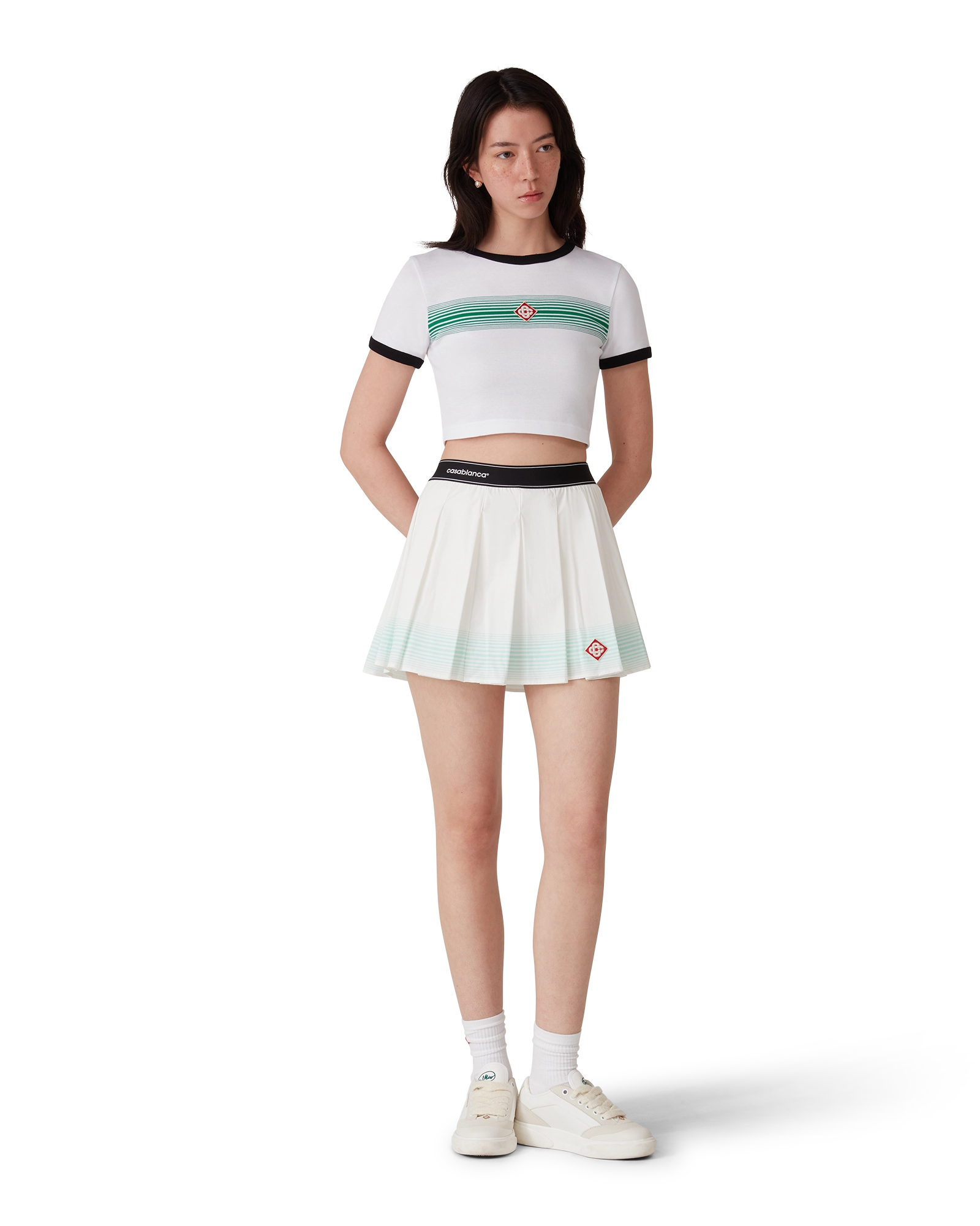 Casablanca Stripe Pleated gonna mini bianco verde elastico