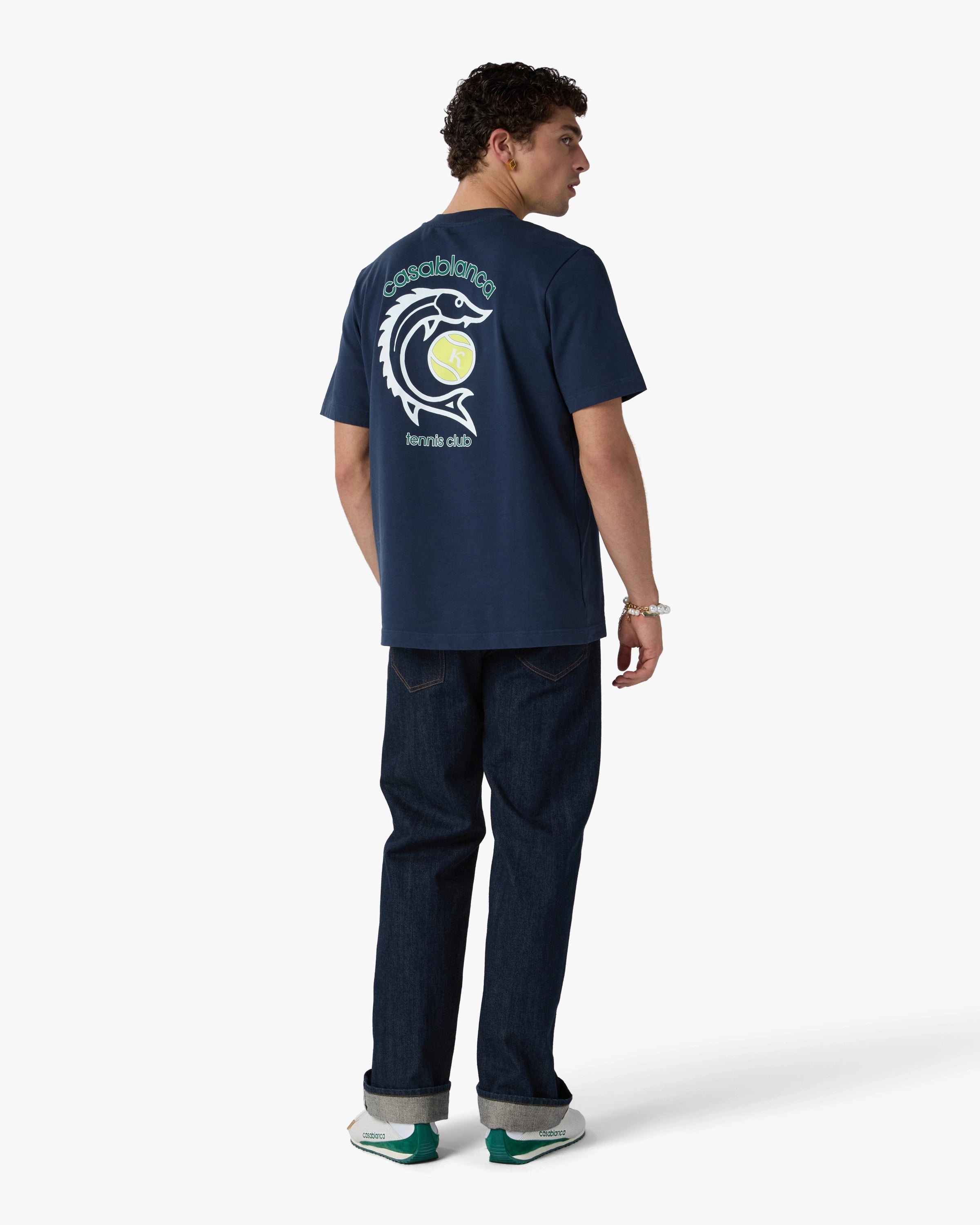 Casablanca Casa Kaspia T-Shirt Cotone Blu Navy