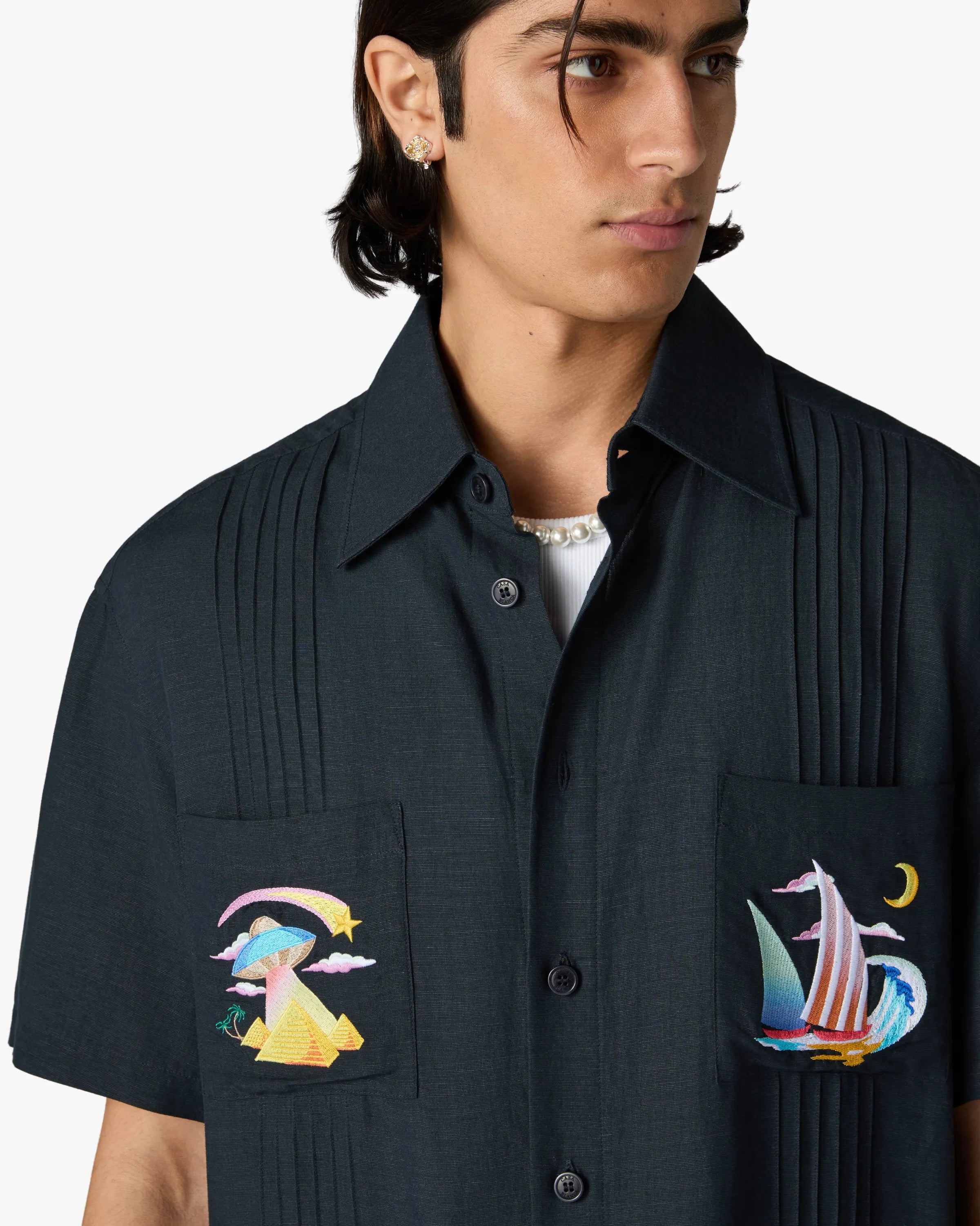 Casablanca Phantasmagoria camicia grigio scuro lino uomo