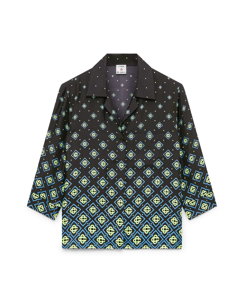 Casablanca Degrade Monogram camicia seta nera maniche lunghe