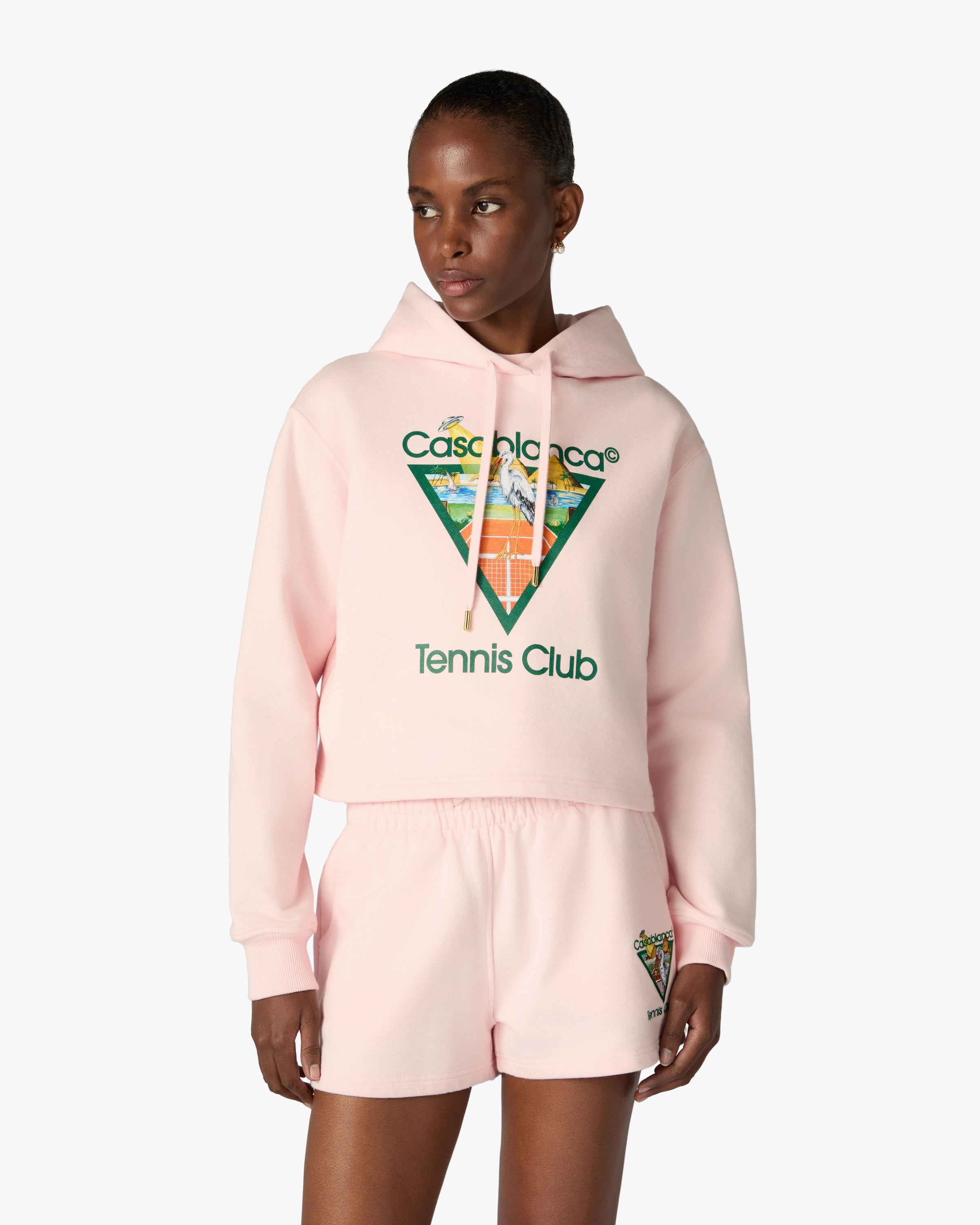 Casablanca Tennis Club felpa cappuccio rosa cropped