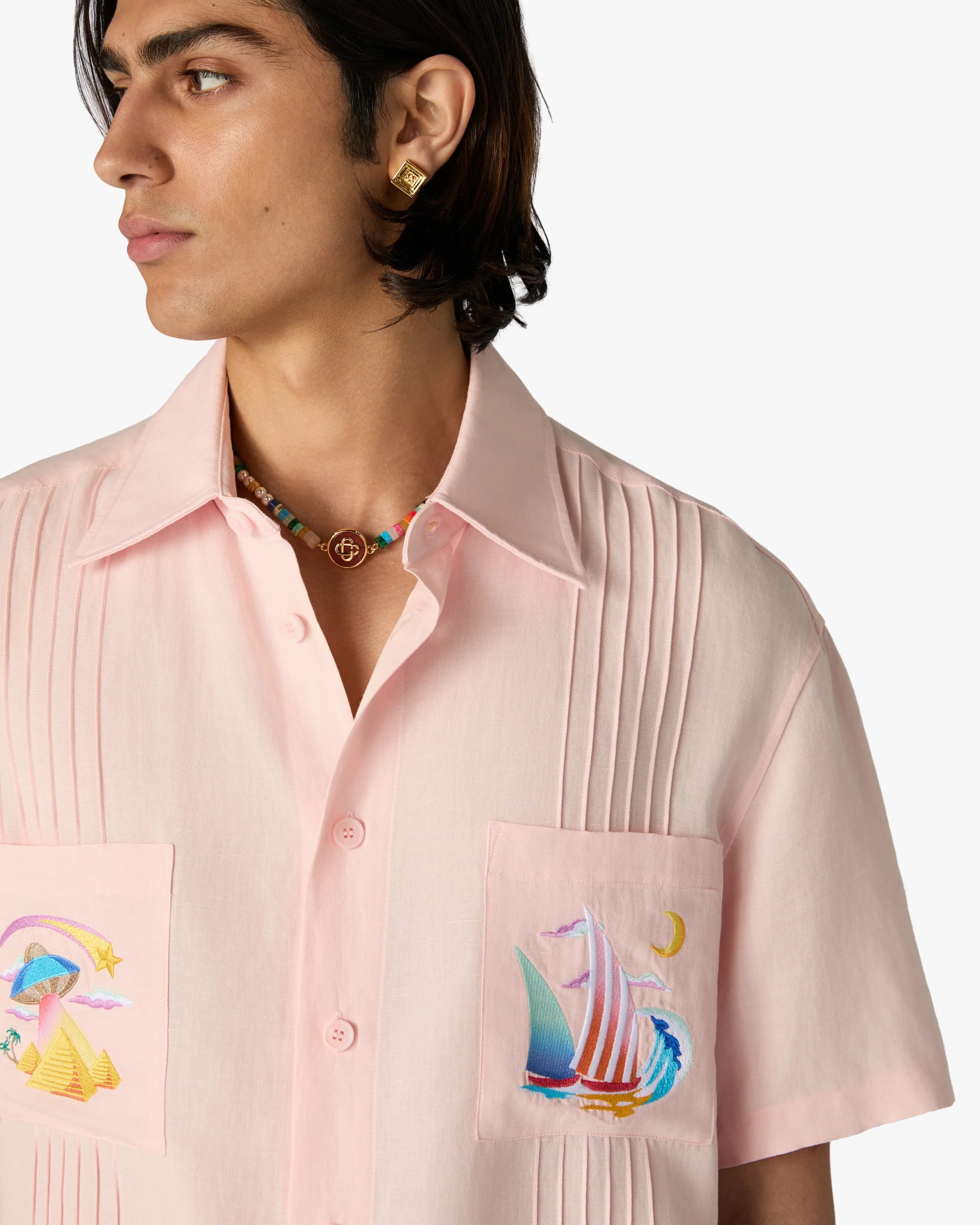 Casablanca Phantasmagoria camicia lino rosa maniche corte