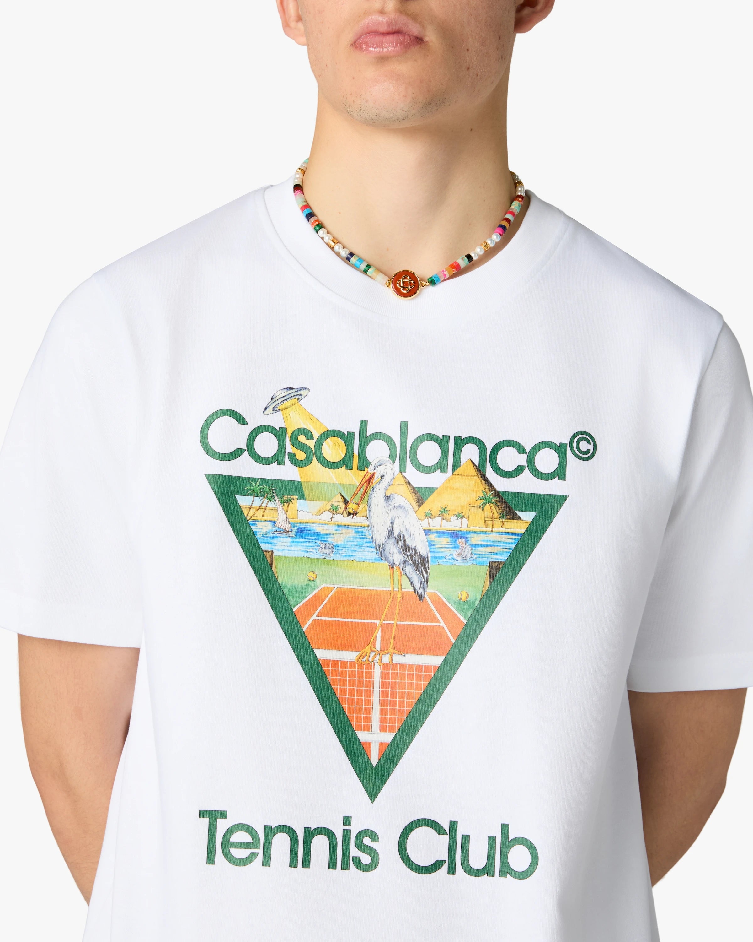 Casablanca Tennis Club Icon Pyramid t-shirt bianca cotone bio