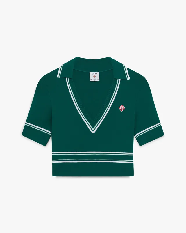 Casablanca Polo Cropped in Maglia Verde Scollo a V