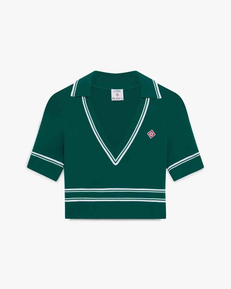 Casablanca Polo Cropped in Maglia Verde Scollo a V