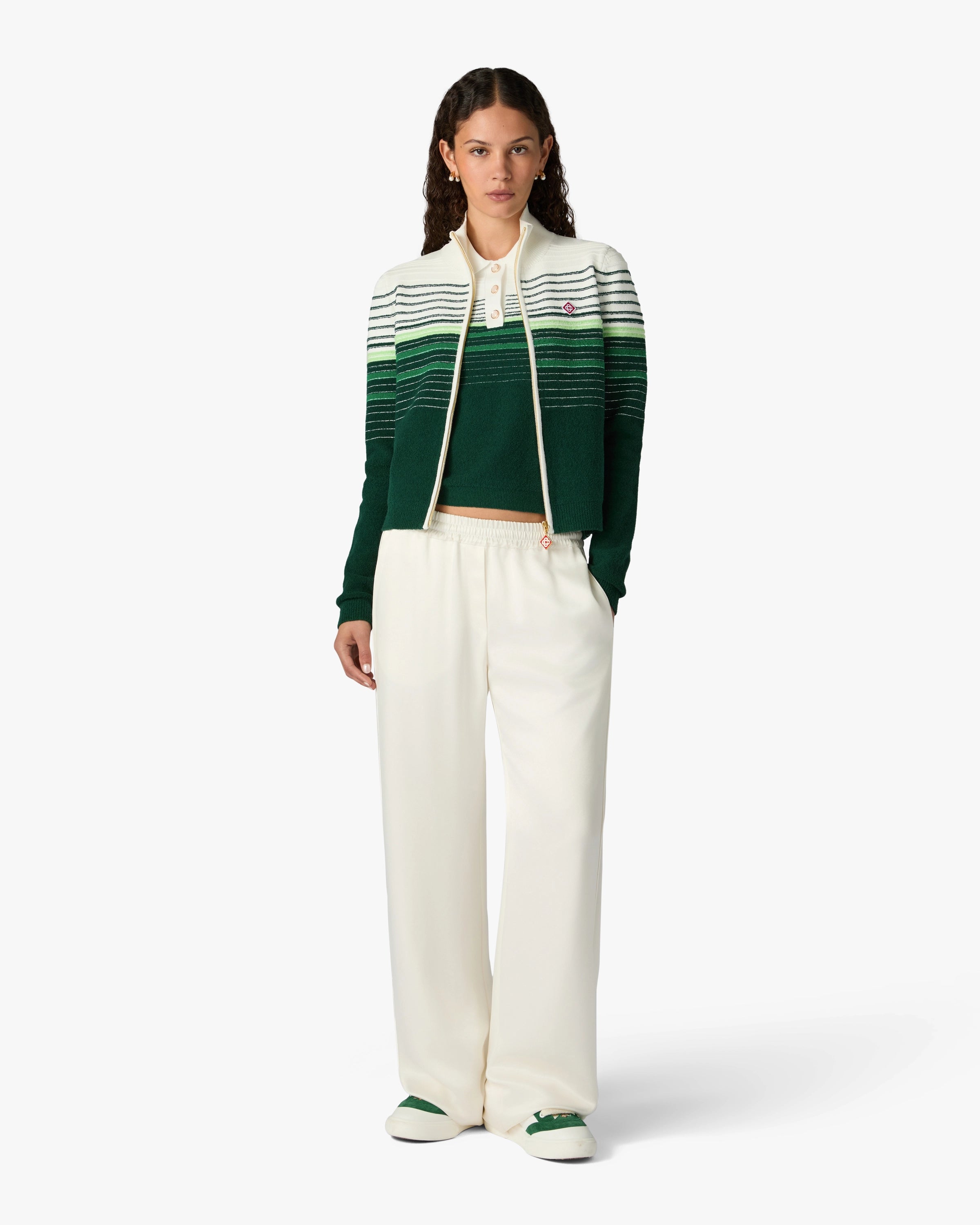 Casablanca Boucle Stripe giacca zip bianco verde vestibilità comoda