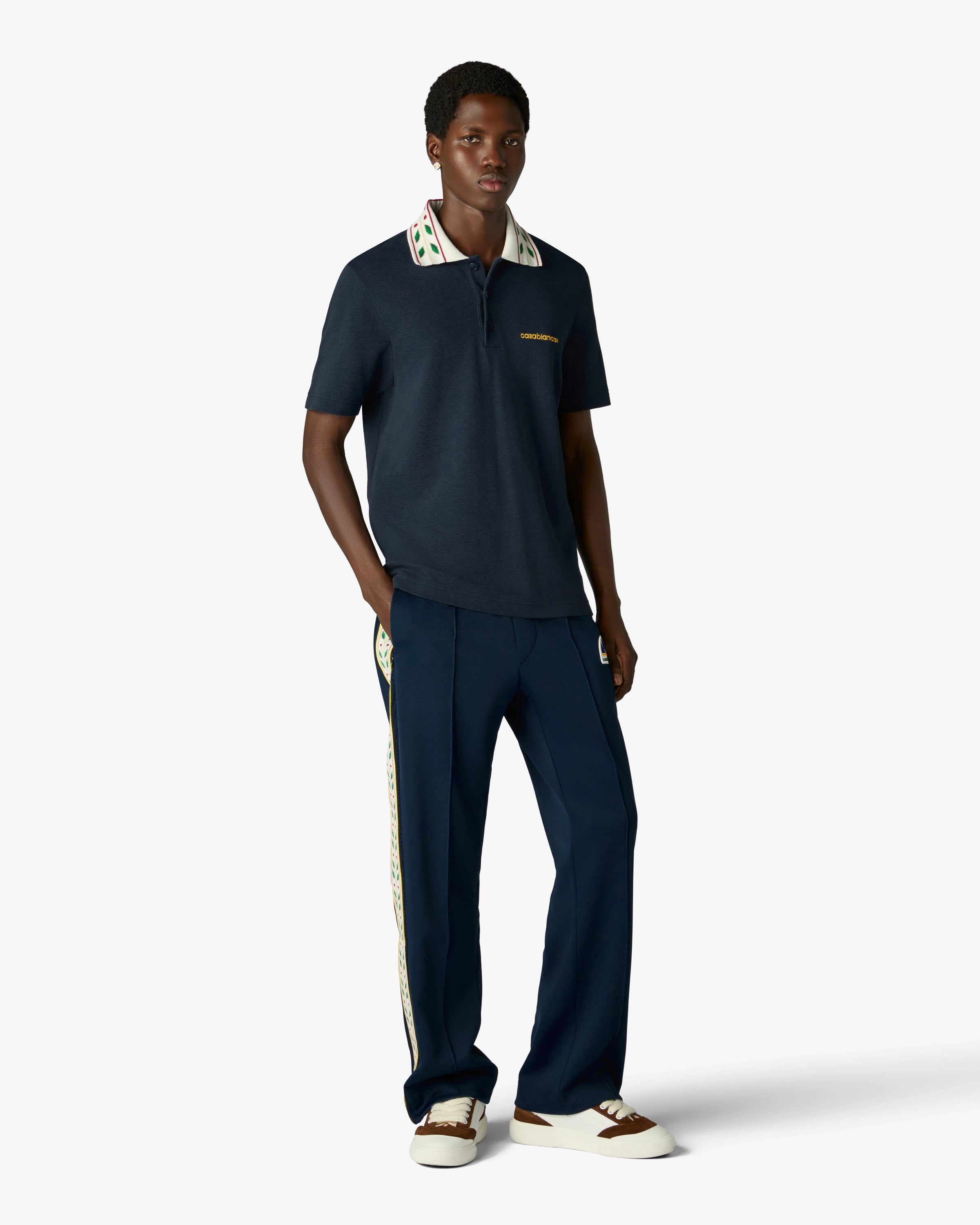 Casablanca Laurel polo piqué navy cotone bio uomo