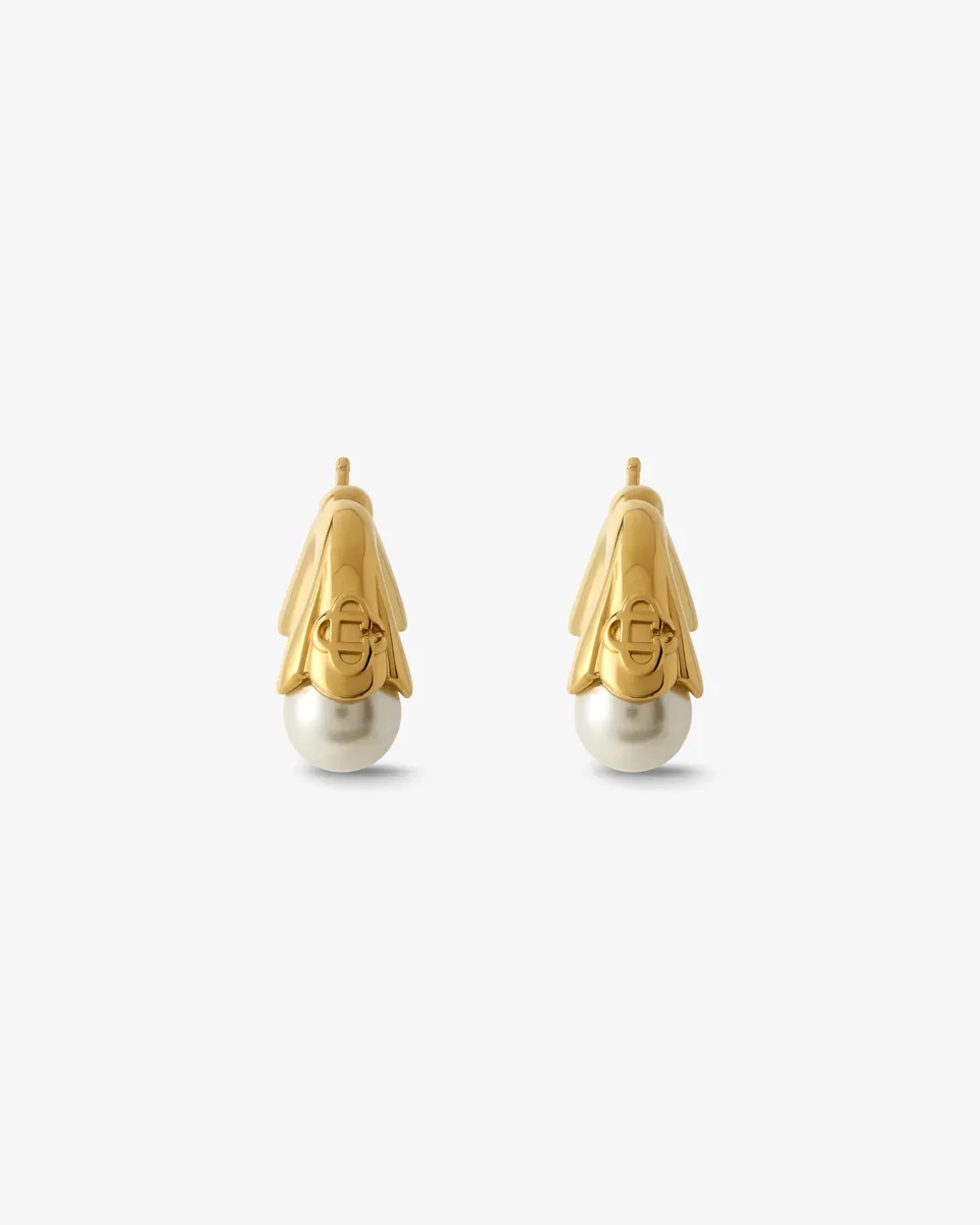 Casablanca Double Lotus orecchini perla oro bianco
