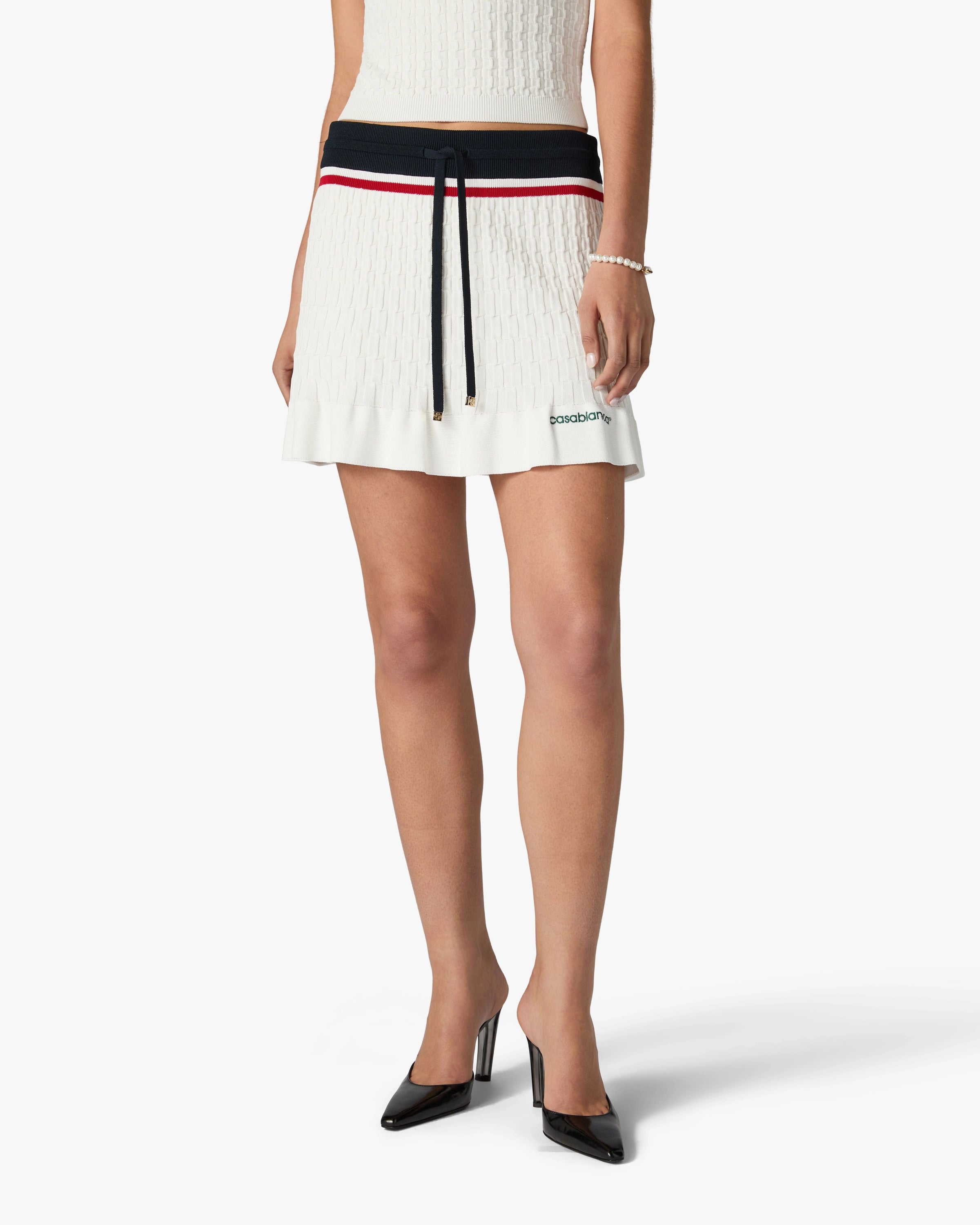 Casablanca Tennis minigonna crema navy maglia