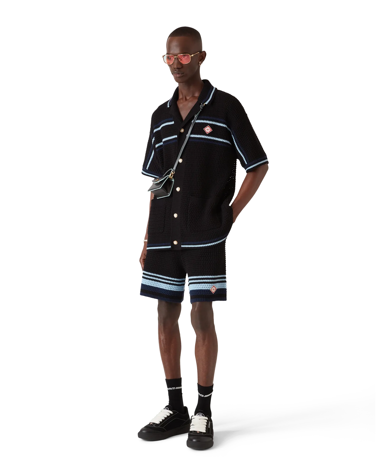 Casablanca Tennis shorts crochet nero cotone