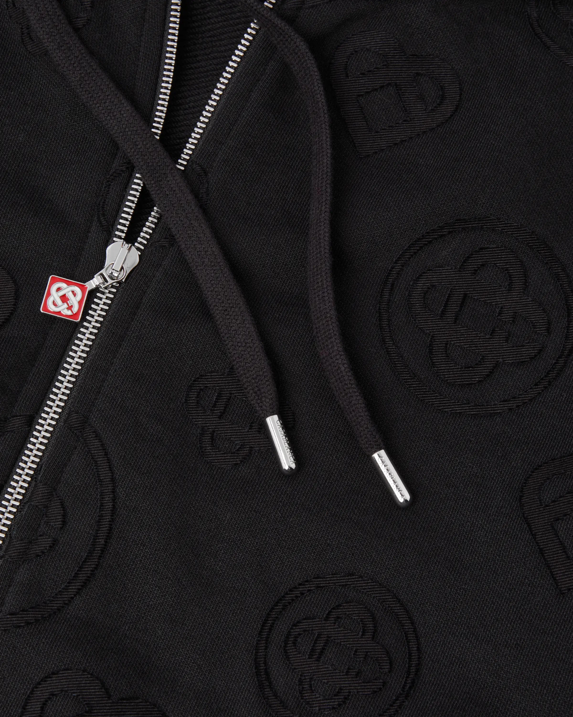 Casablanca Applique Monogram felpa cappuccio zip nero cotone