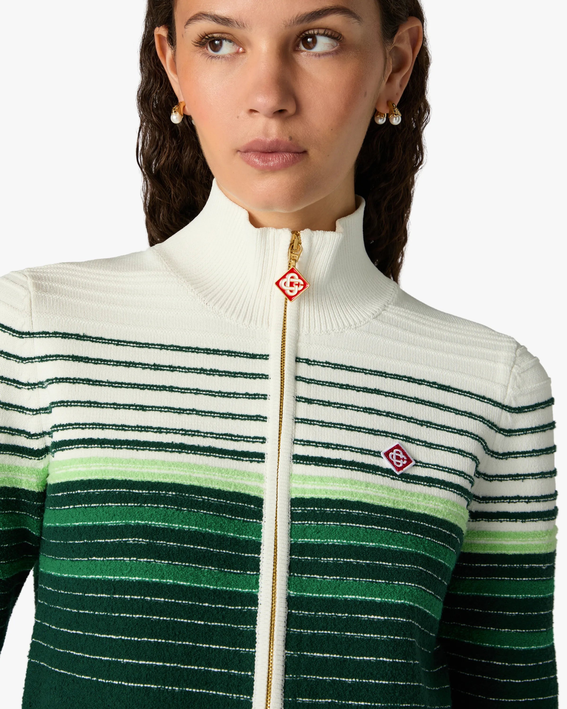 Casablanca Boucle Stripe giacca zip bianco verde vestibilità comoda