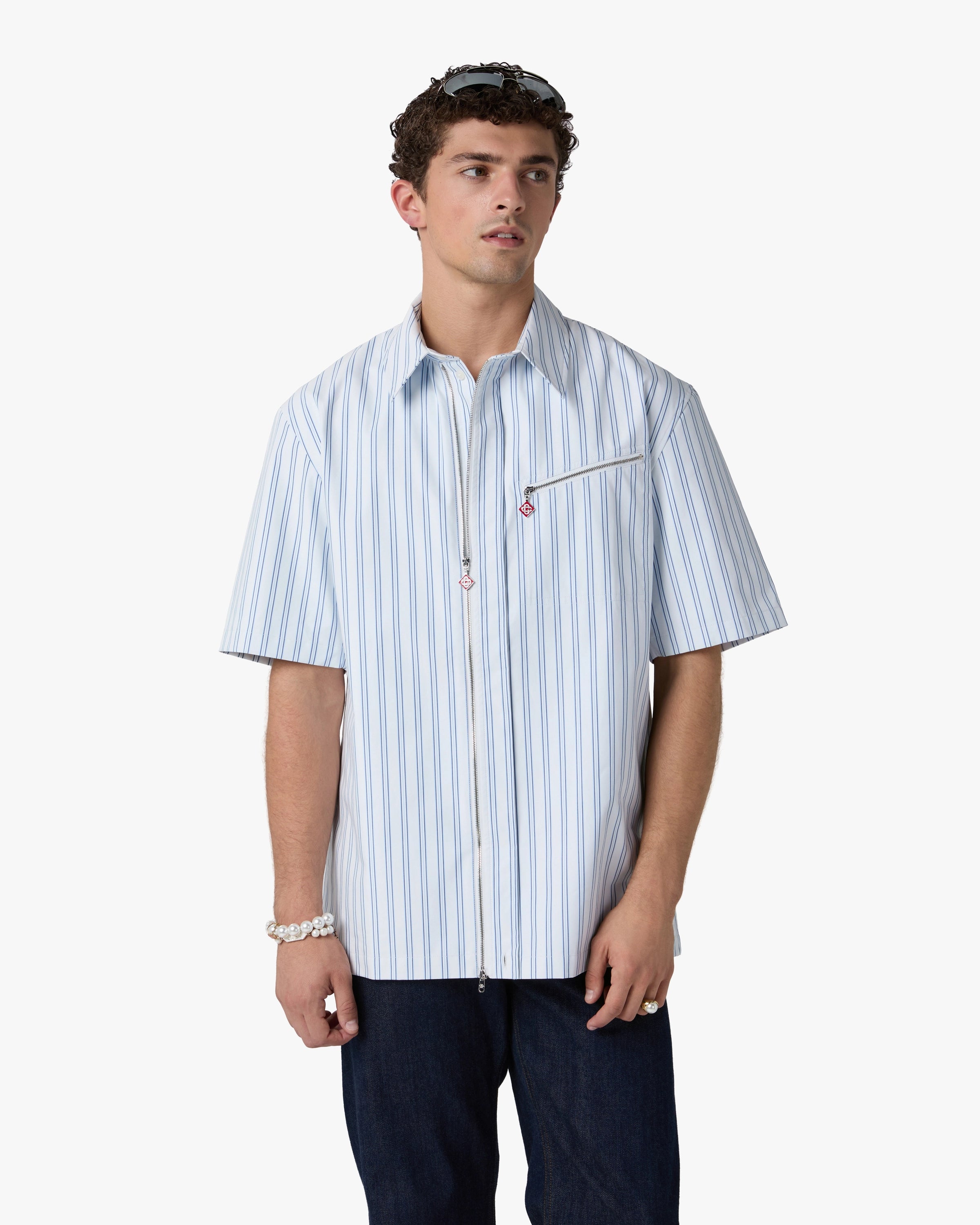 Casablanca Striped camicia uomo bianco blu zip