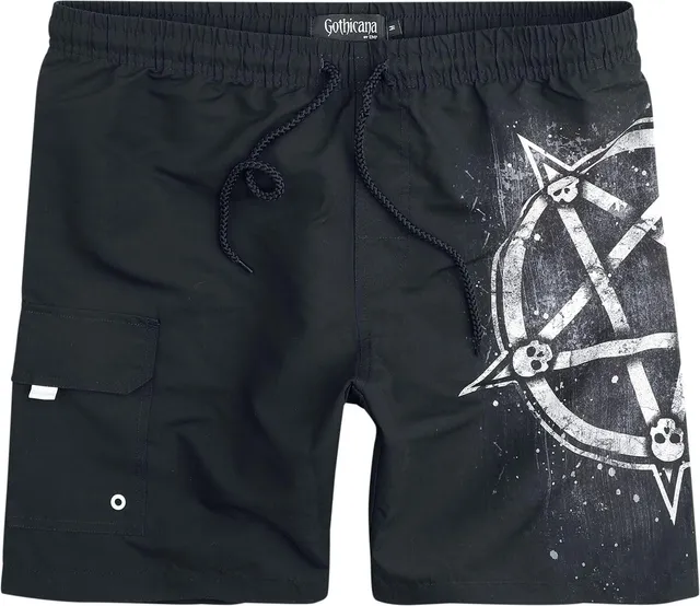 Gothicana by EMP Pantaloncini Mare Neri Stampa Pentagramma