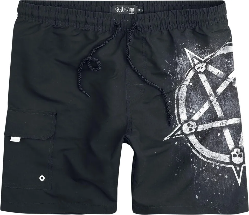 Gothicana by EMP Pantaloncini Mare Neri Stampa Pentagramma