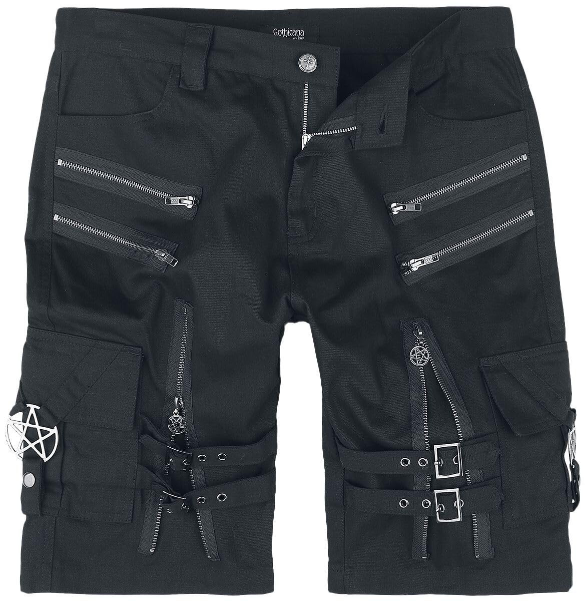 Gothicana Pantaloncini Neri Pentagramma Fibbie Uomo