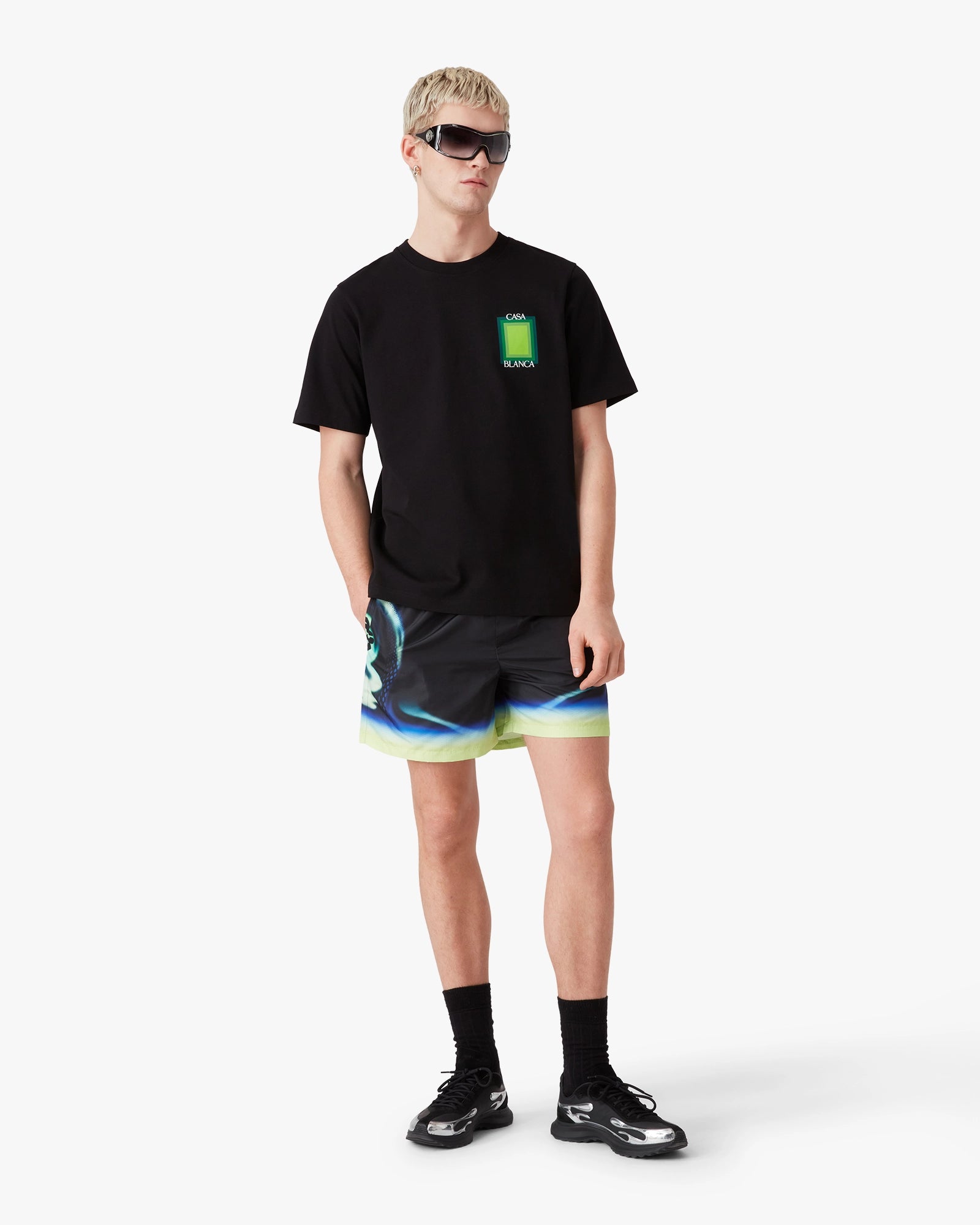 Casablanca Square Logo t-shirt nera maniche corte cotone