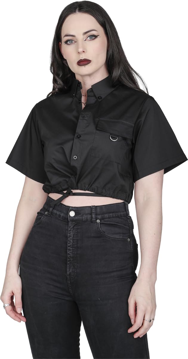 Gothicana Vailed in Darkness blusa nera L donna gotica