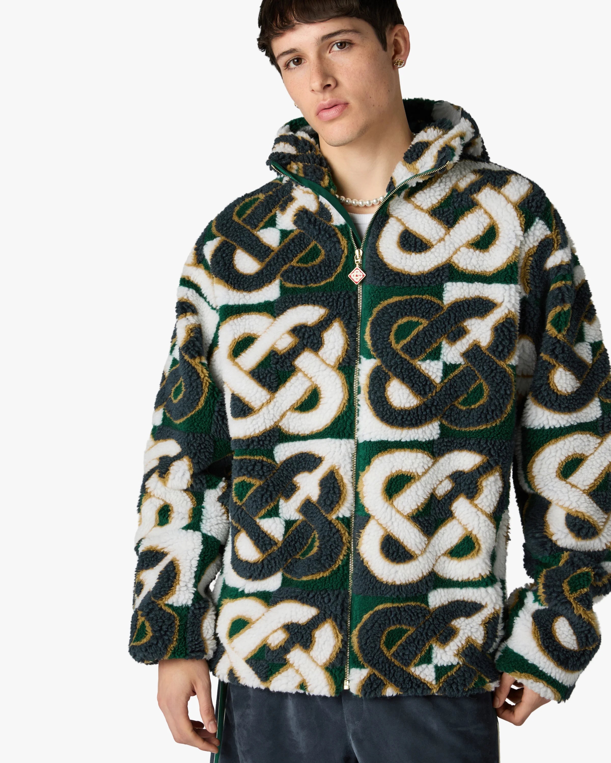 Casablanca Check Monogram giacca fleece uomo verde navy