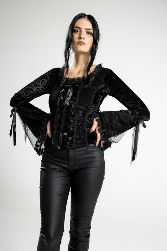 Gothicana by EMP Maglia Nera Volant Maniche Lunghe L Gotica