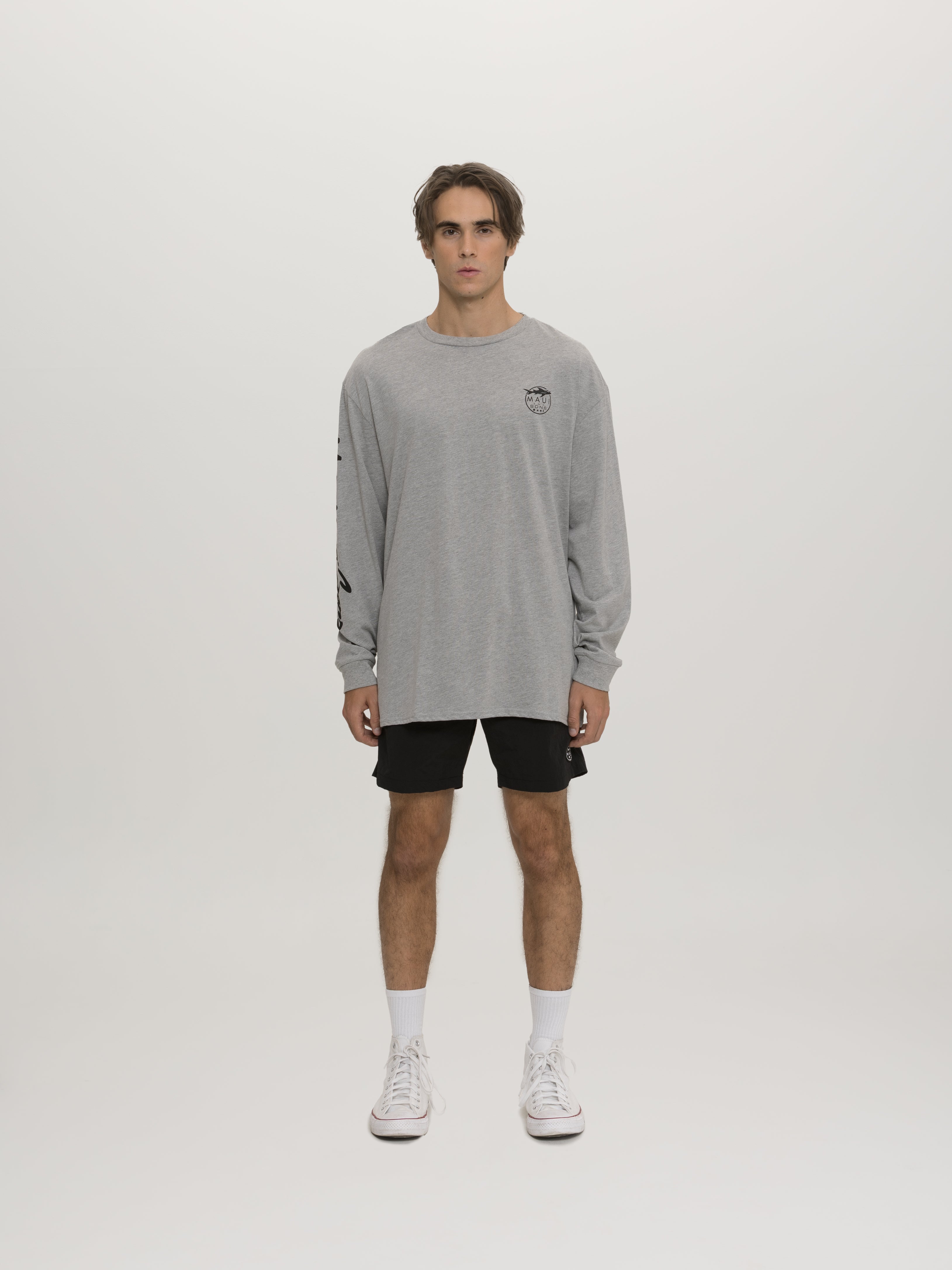 Maui and Sons Classic Shark Logo maglia manica lunga grigia